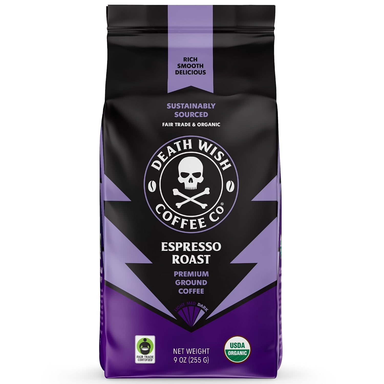 Death Wish Coffee Organic Espresso Roast Ground Coffee, Fair Trade, 9 oz