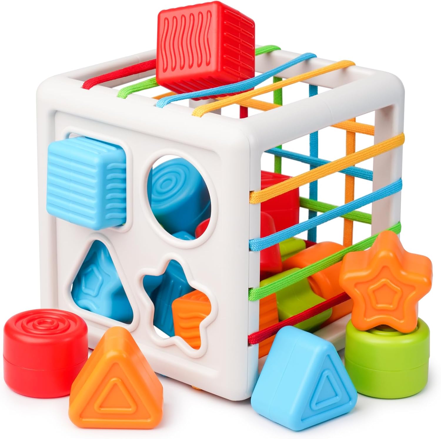 LiKee Shape Sorter Toys for 1+ Years Old, 8pcs Montessori Baby Blocks, Sensory Toddler Learning Toy for Fine Motor Skills, Infant Developmental Toys Gift for Boys Girls Ages 18+ Months