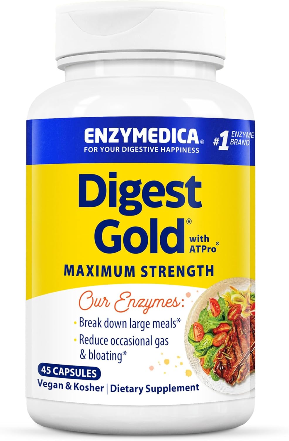 ENZYMEDICA - Digest Gold (45 Capsules) | Digestive Enzyme Supplement | Digestive Enzyme Blend with ATPro for Maximum Support, Nutrient Supplement, Gut Health Supplement, Vegan, Dairy Free
