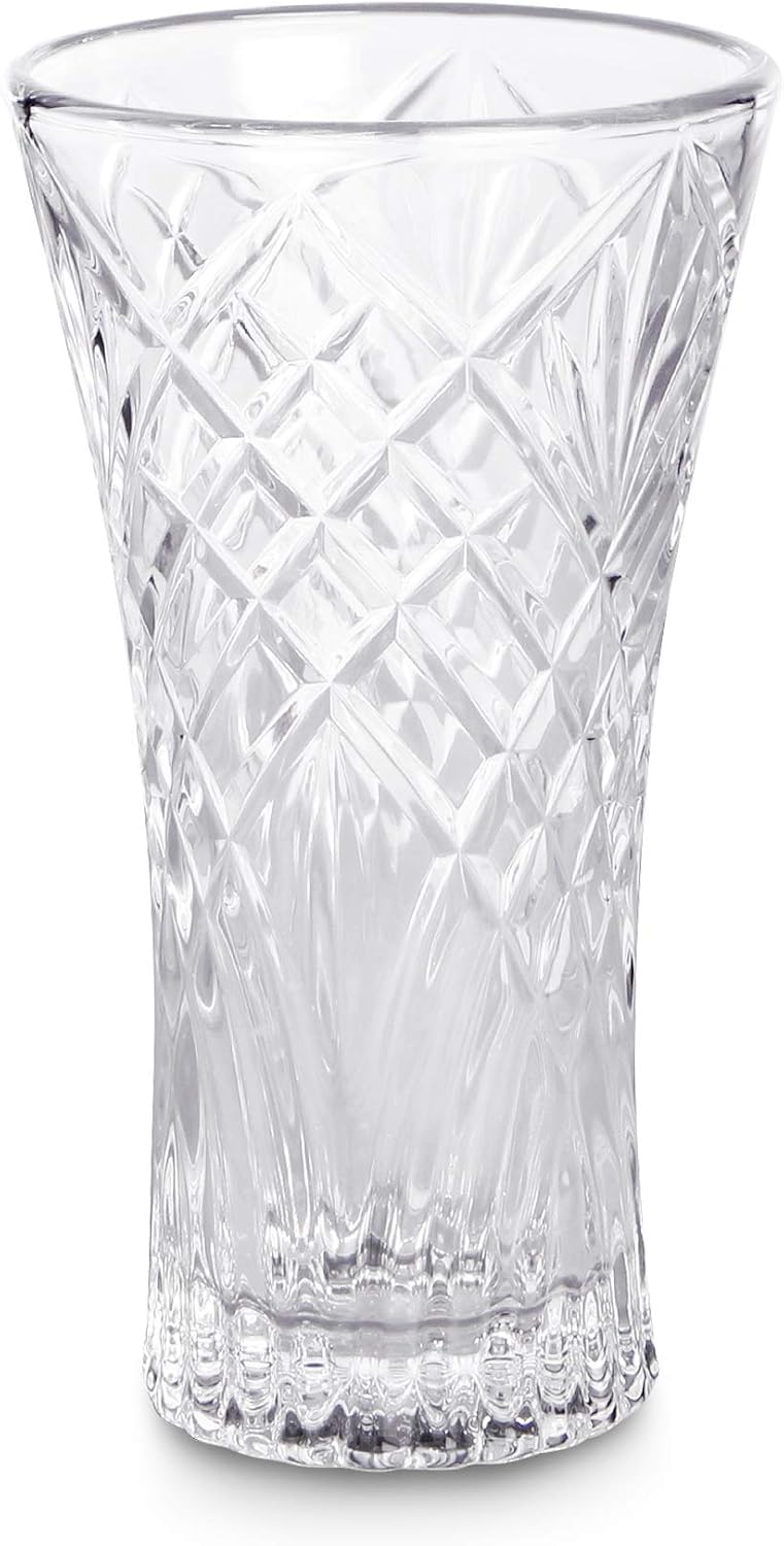 Crystal Glass Flower Vase – Short Decorative Mantelpiece or Table Centrepiece | Thick Cut Glass Design for Fresh or Artificial Flowers | M&W
