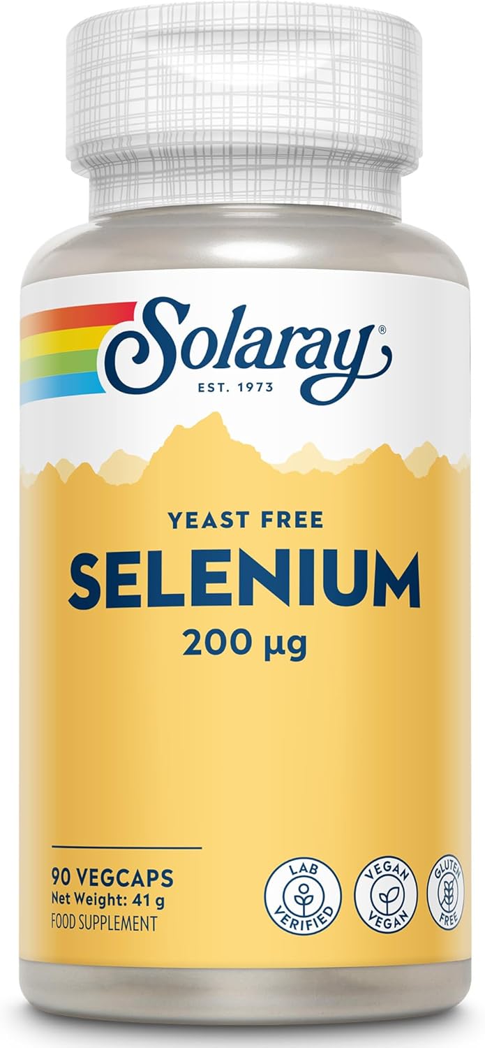 Selenium 200mcg - 90 Vegan Capsules - High Strength Selenium Supplement - L-Selenomethionine - Lab Verified - Solaray