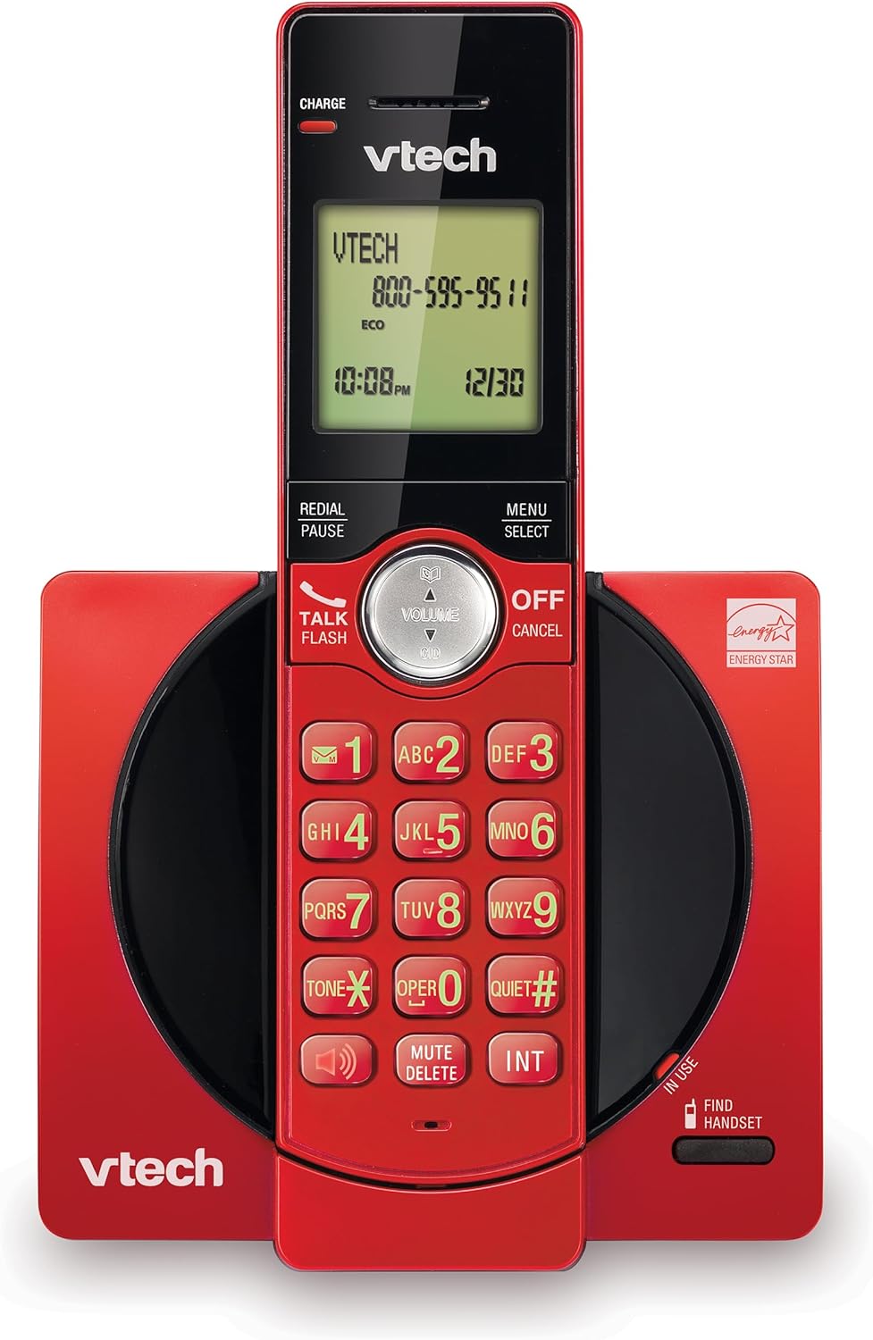 VTech Cordless Phone for Home with Caller ID/Call Waiting, CS6919-16 Landline Phones, Illuminated Keypad, Full Duplex Speakerphone, Wall Mount, Red