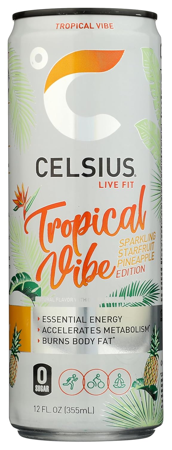 CELSIUS Sparkling Tropical Vibe, Functional Essential Energy Drink, 12 Fl Oz