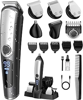 Beard Trimmer for Men, Electric Razor Shavers for Men Face, Cordless Rechargeable Waterproof Mens Grooming Kit, Mustache Nose Body Hair Trimmer Clipper, LED Display, Gifts for Men Fathers Boys