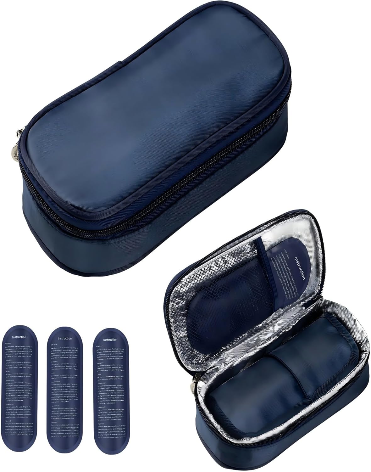 sinocare Insulin Cooler Travel Case, with 3 Reusable Ice Packs, Medical Ice Pack, Insulin Refrigeration Pack, Portable Medication Carrying Cooler Case, Blue