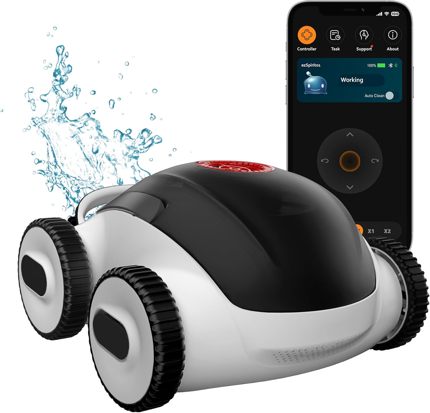 (2025 Upgrade)Higgsinno Cordless Robotic Pool Cleaner, Automatic Pool Robot Vacuum with App, Lasts up to 240 Mins, Ultra-fine Dual Filter Ideal for Above/In-Ground Pool up to 1,076 Sq.ft, ezSpirit 01
