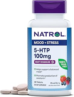 Natrol 5-HTP 100mg, Drug-Free Dietary Supplement Helps Support Balanced Mood, 30 Mixed Berry-Flavored Fast Dissolve Tablets, 15-30 Day Supply