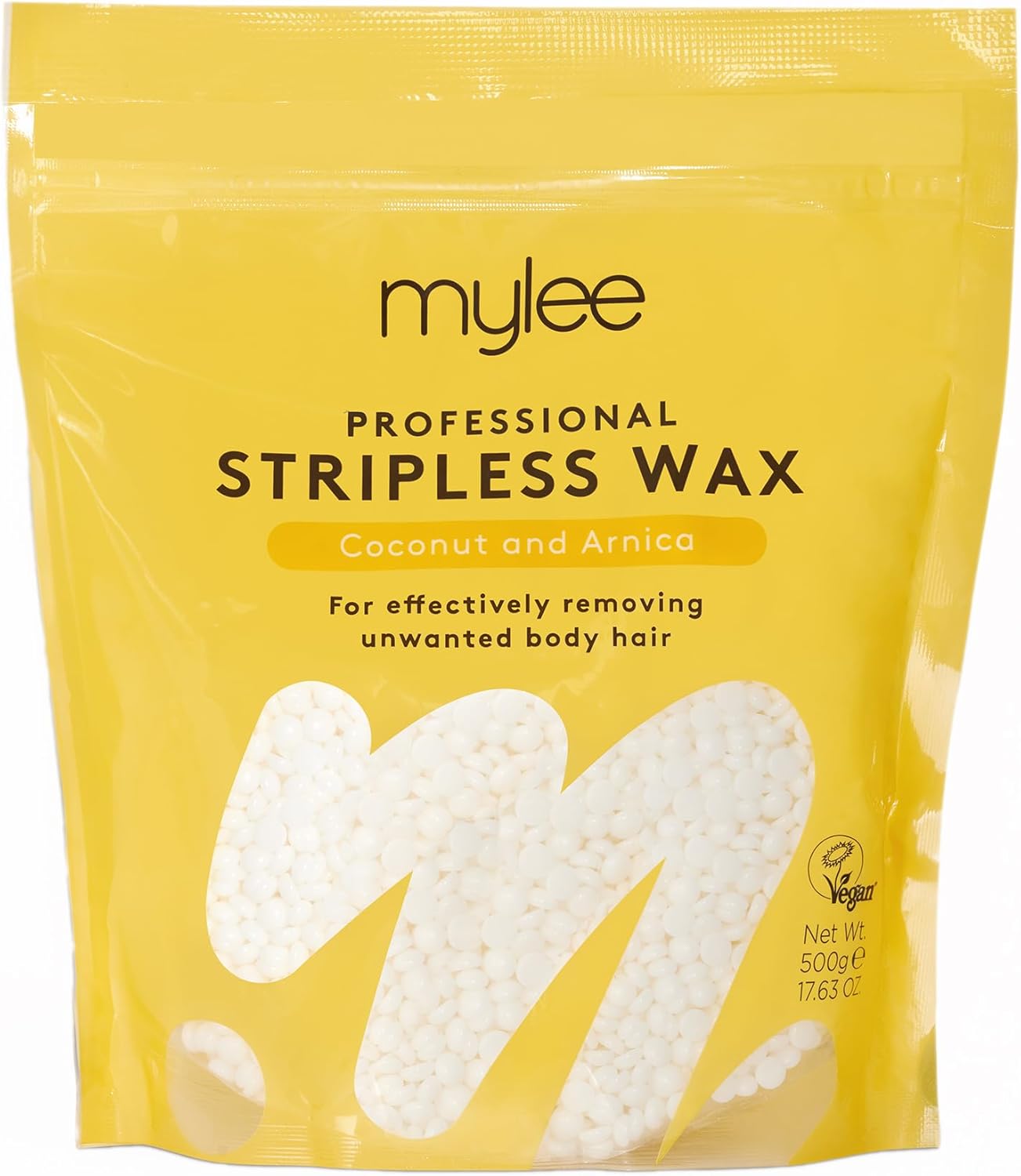 Mylee Professional Hard Wax Beads 500g, Stripless Depilatory Waxing Pellets Solid Film Beans No Strip Needed, Painless Gentle Hair Removal of Full Body, Face & Bikini Line (Coconut & Arnica)
