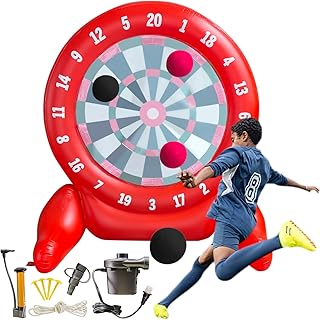 6.6FT Giant Kick Darts Games, Red Jumbo Outdoor Soccer Target Dartboard with Soccer Balls and Air Pump, for Outdoor Games,Yard Lawn Family Kids Adults Big Inflatable Games, Yard Games