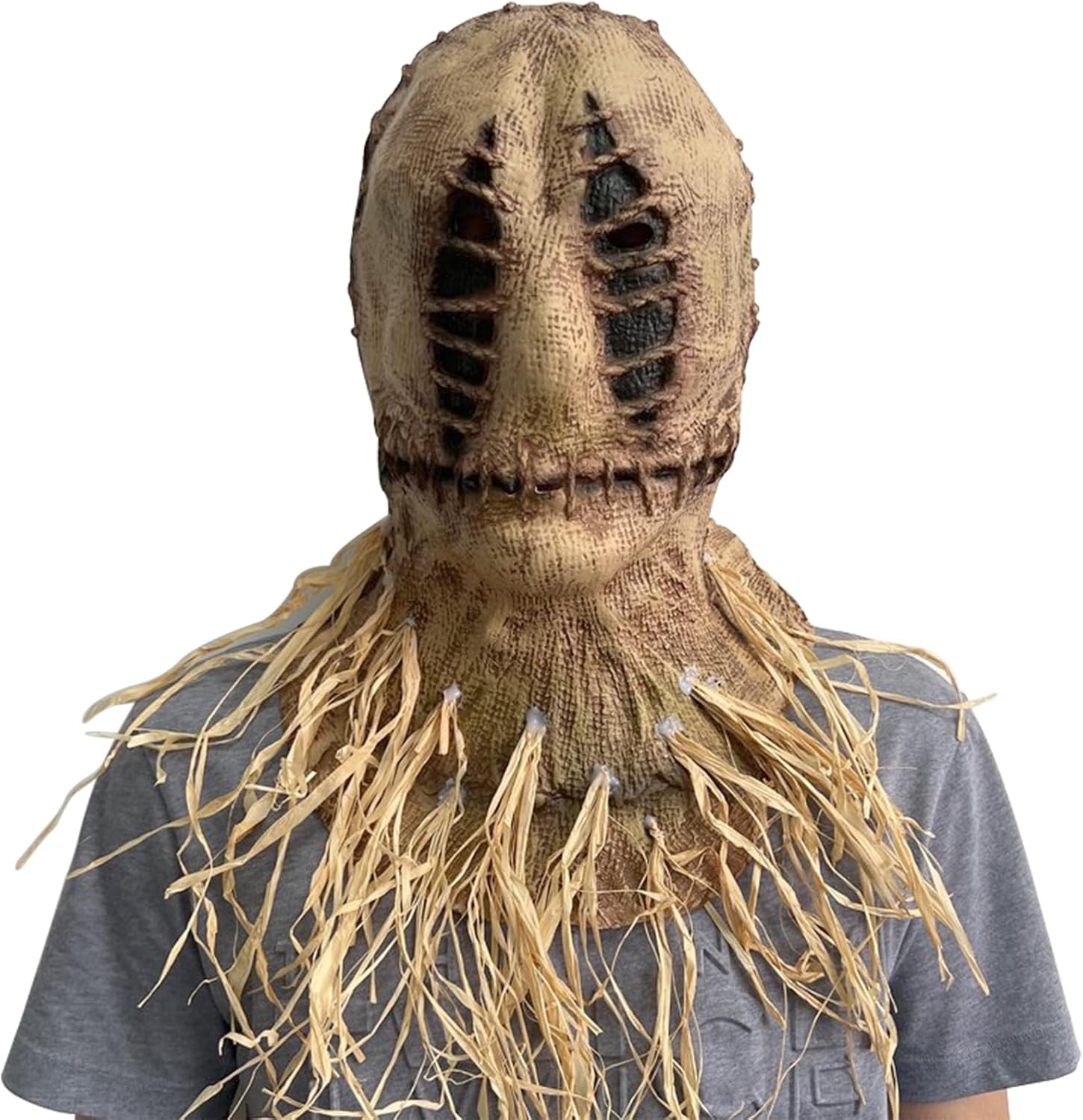 Halloween Mask, Scarecrow Masks with Straw Hair, Creepy Scary Burlap Sack Mask, Cosplay Costume Headgear Adult (Scarecrow -2)