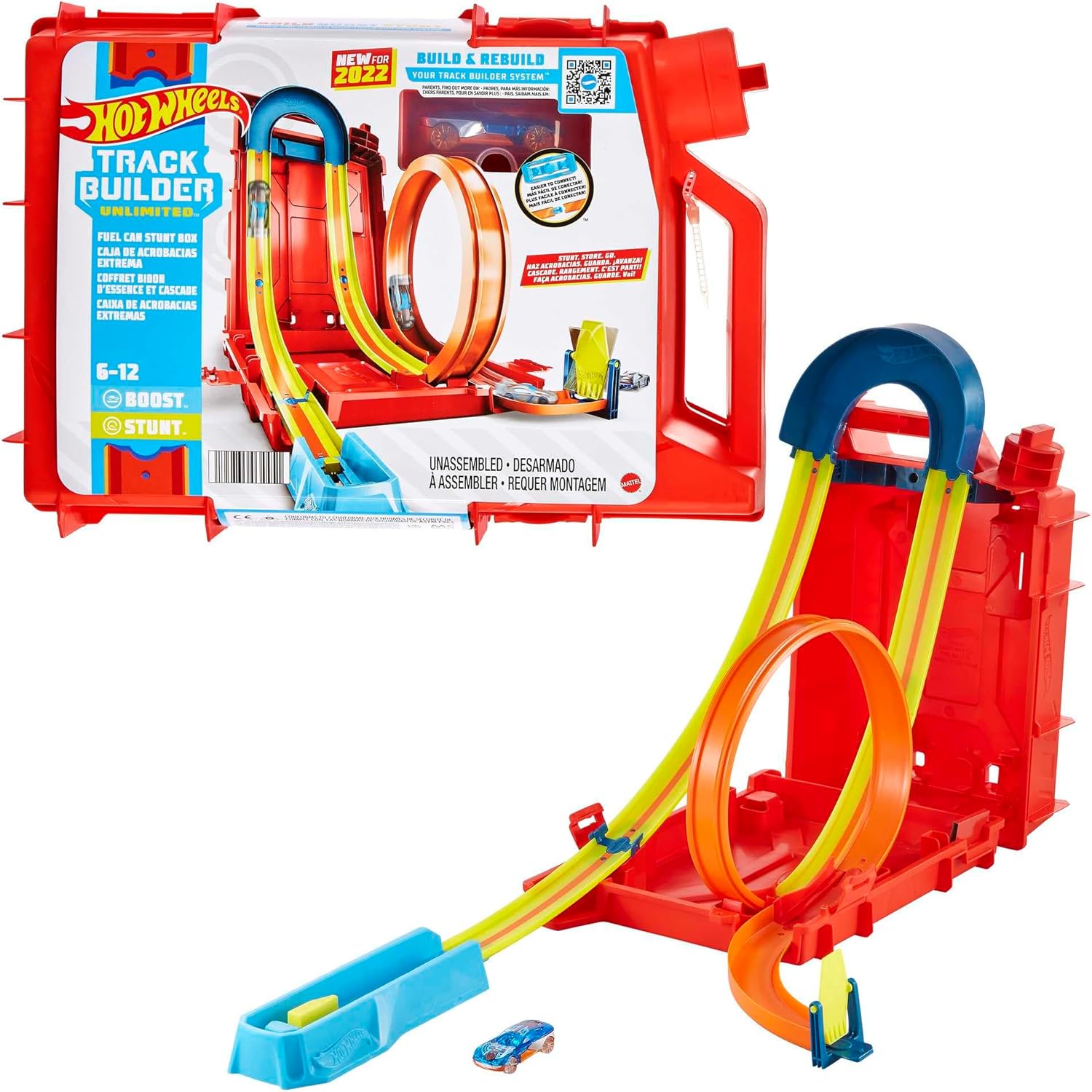Hot Wheels Track Builder Unlimited Fuel Can Stunt Box, Track Build for Stunting and Storing Toy Cars, Build and Rebuild Track, Toys for Ages 6 to 12, One Pack, HDX78 (Package may vary)