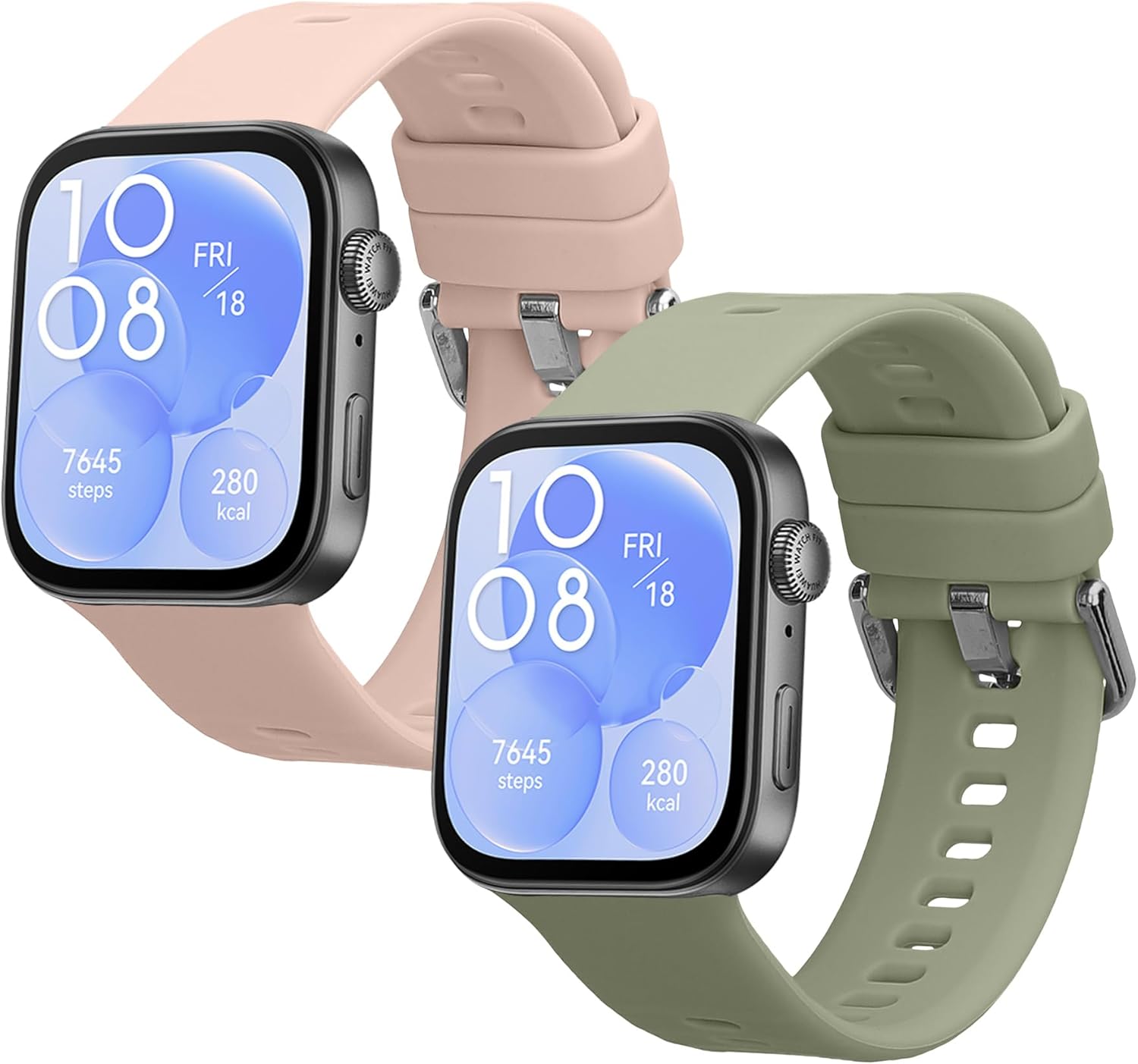 kwmobile Straps Compatible with Huawei Watch Fit 3 Straps - 2x Replacement Silicone Watch Bands - Black/Dark Blue