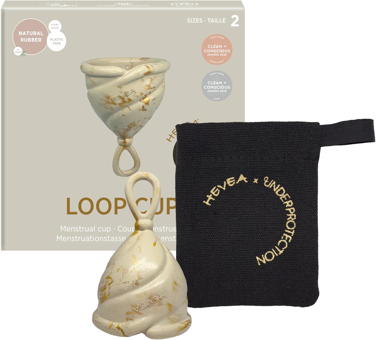 Hevea Loop Menstrual Cup Single-Pack Size 2 (Golden Sand), Made from 100% Natural Rubber - Softest Period Cup - Wear for up to 12 Hours