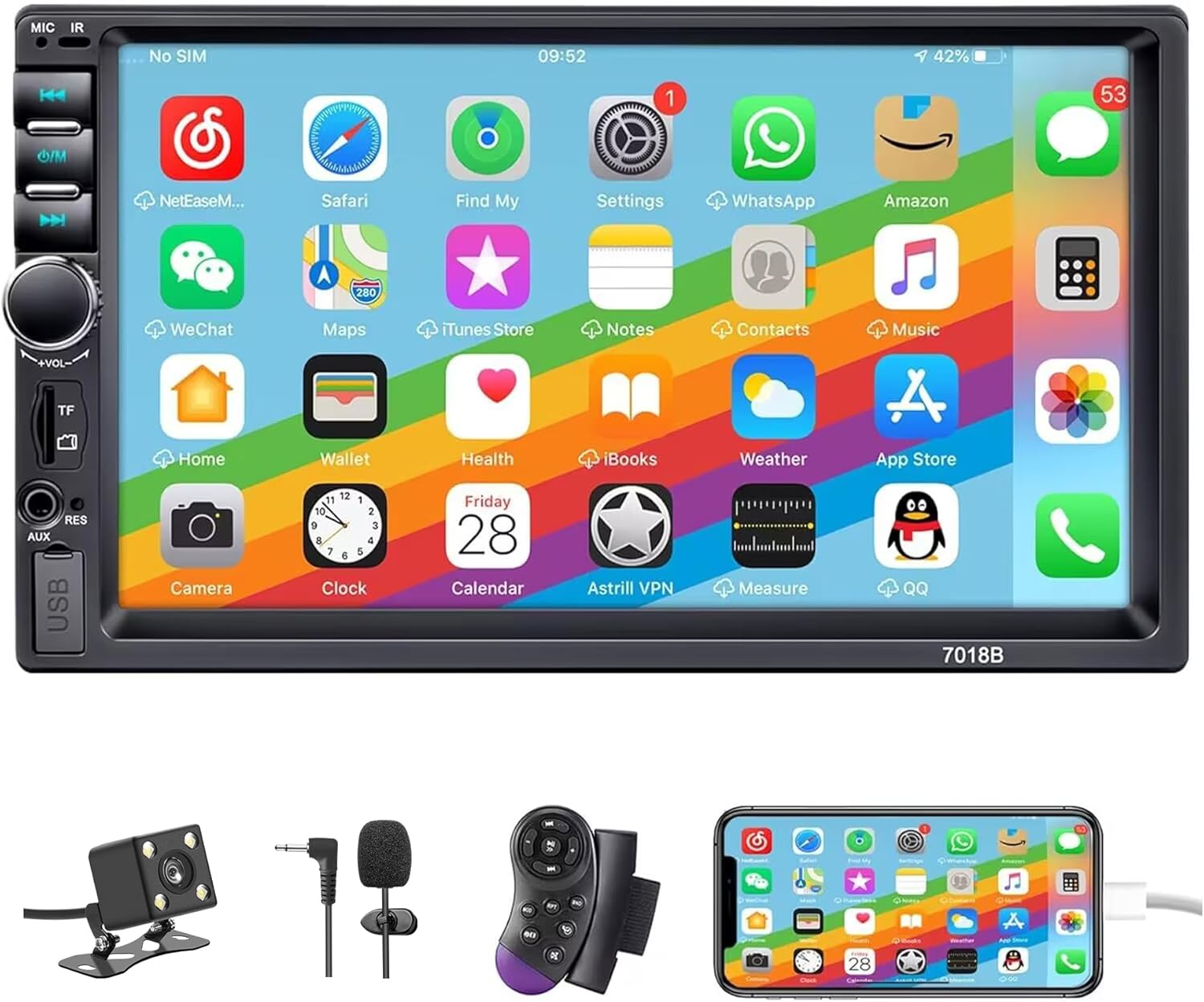 Double Din Car Stereo,7 Inch Car Radio with HD Touch Screen Bluetooth Car Stereo,Bluetooth Hands-Free Calling,Mirror Link,AUX/EQ/SWC