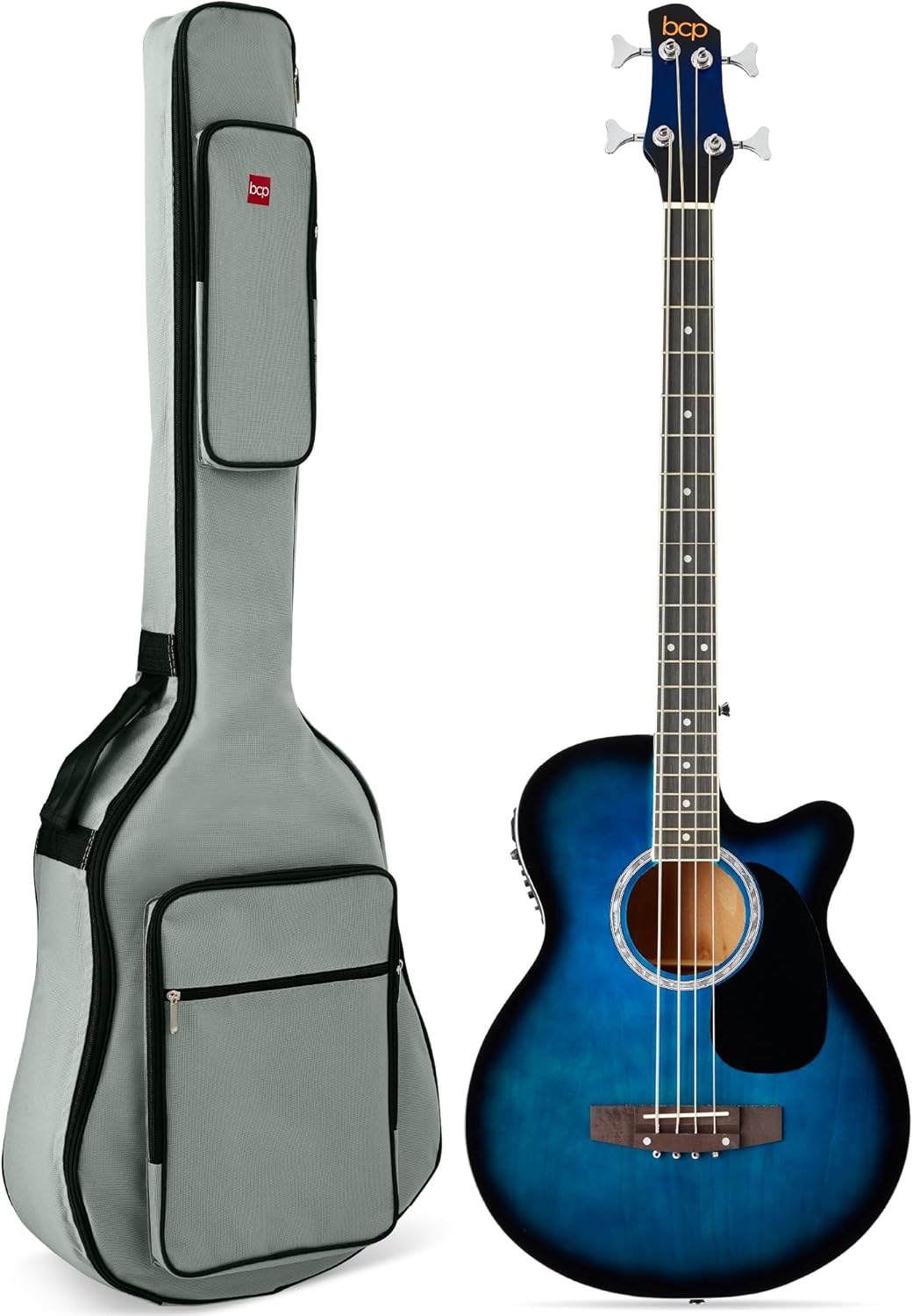 Best Choice Products Acoustic Electric Bass Guitar, Full Size 4 String, Fretted Bass Guitar w/Padded Gig Bag - Blue