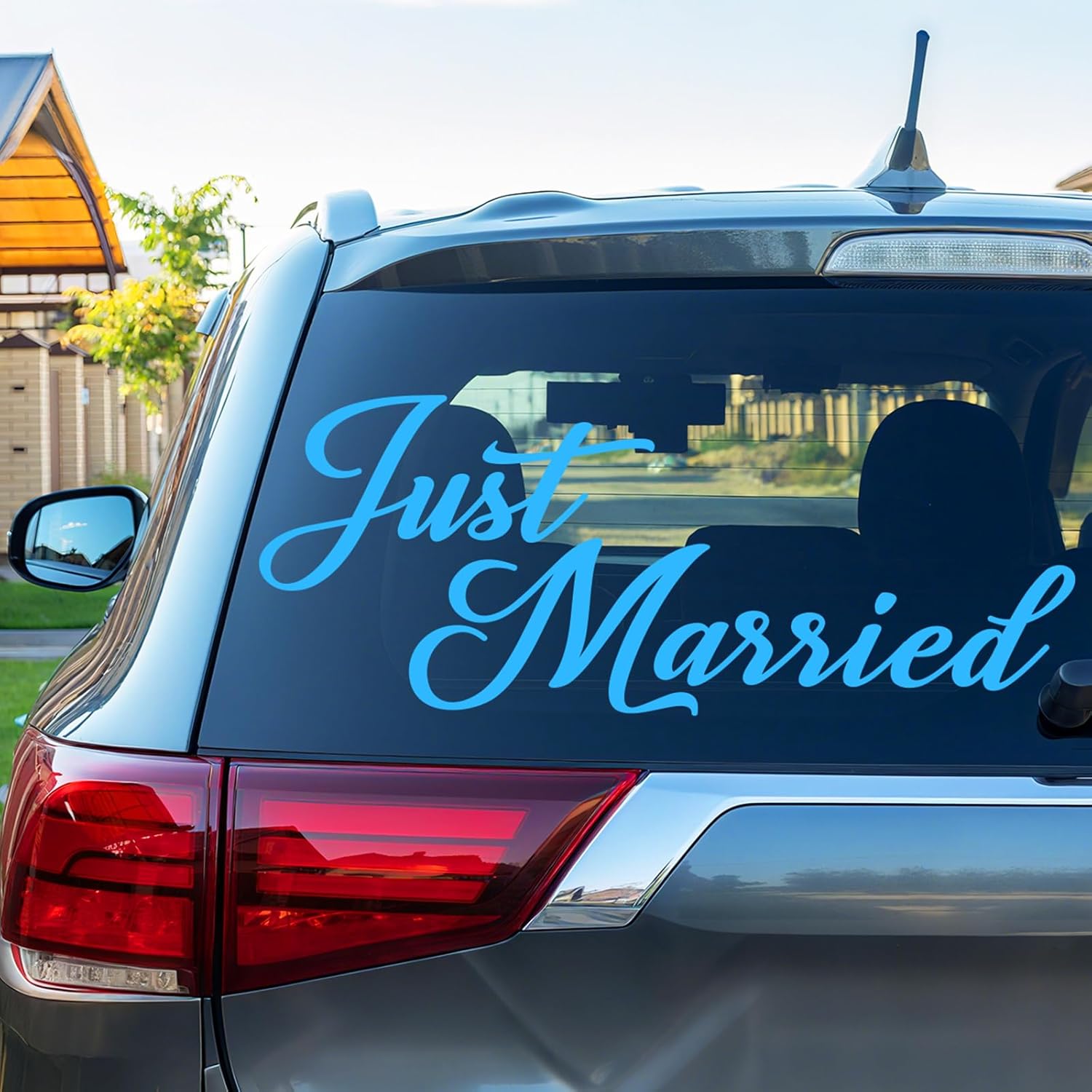 Timtin Just Married Car Decal Vinyl Stickers Wedding Car Decorations Vehicle Removable Decals Window Door Decor for Wedding Anniversary Party Supplies(15.5x7 Inch, 27.3x7.2 Inch,Losttimoh,Blue)