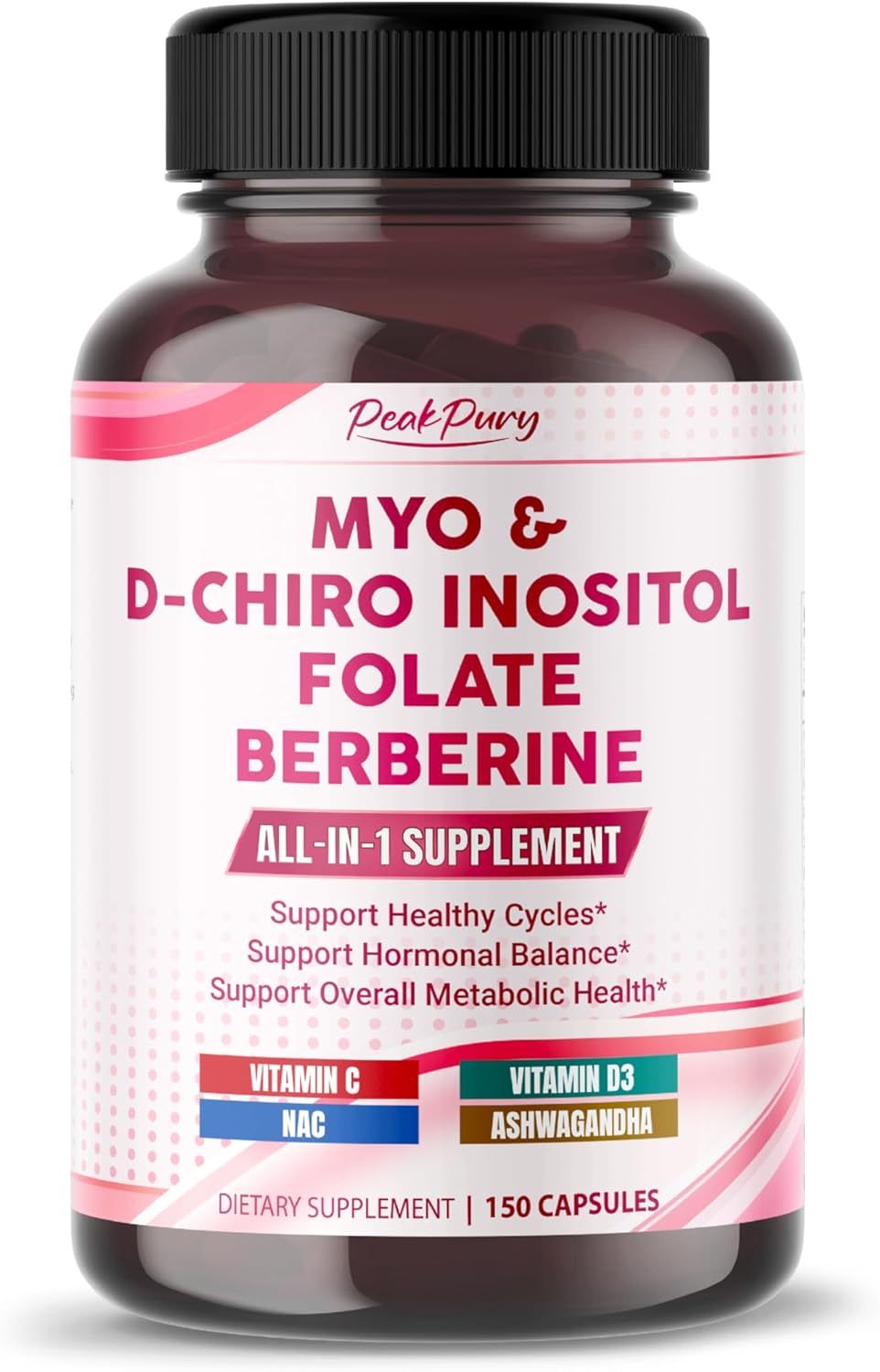 Ultra Myo & D-Chiro Inositol with Folate, Vitamin C & D3 - All-in-1 Supplement for Healthy Cycles, Hormonal Balance & Metabolic Support - Made in The USA- 150 Capsules