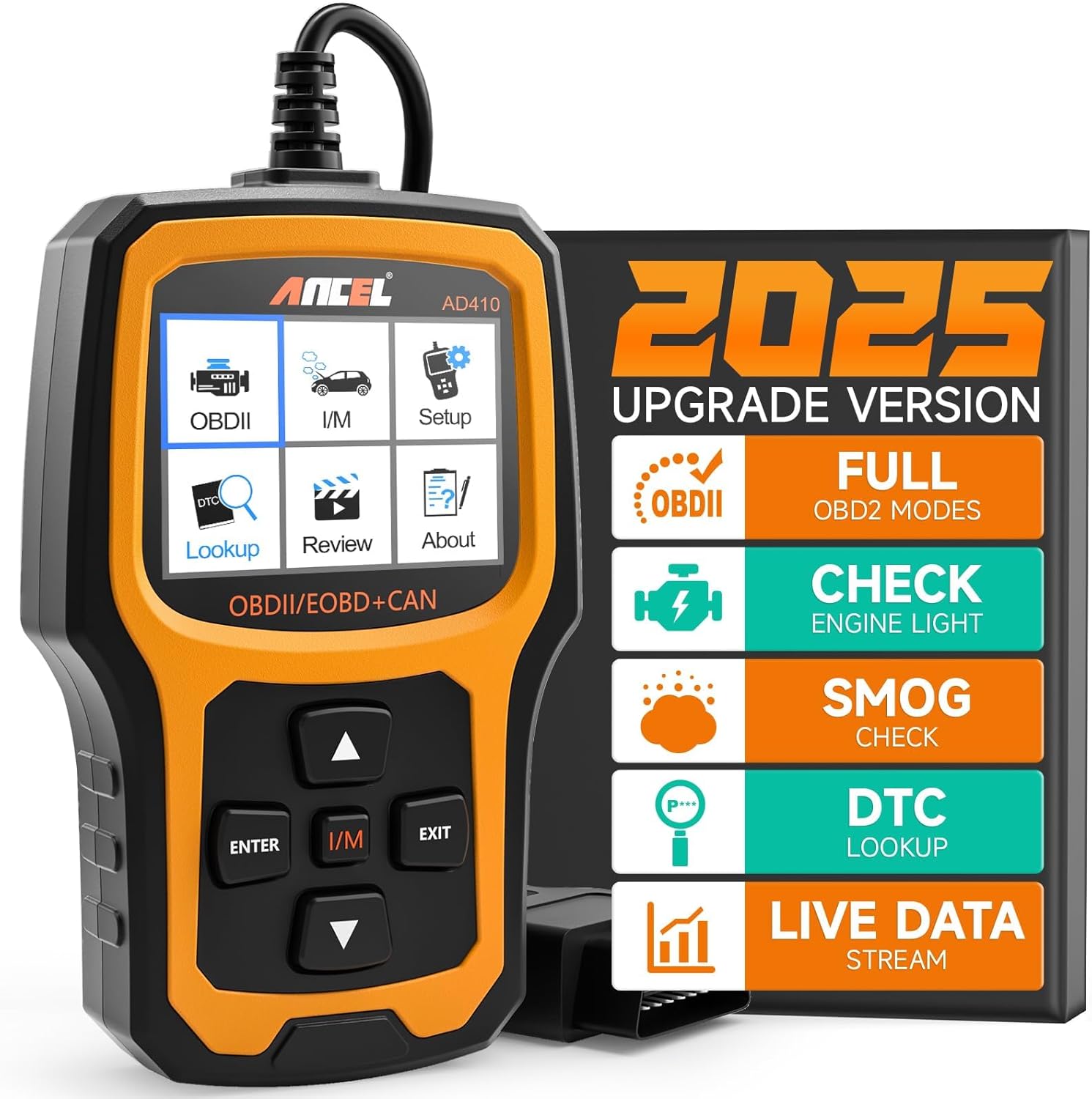 ANCEL AD410 Enhanced OBD2 Scanner OBD2 Code Reader Car Diagnostic Tool, Check Engine Light Fault Reader Diagnostic Scan Tool for All OBDII Car After 2002 (Black/Yellow)
