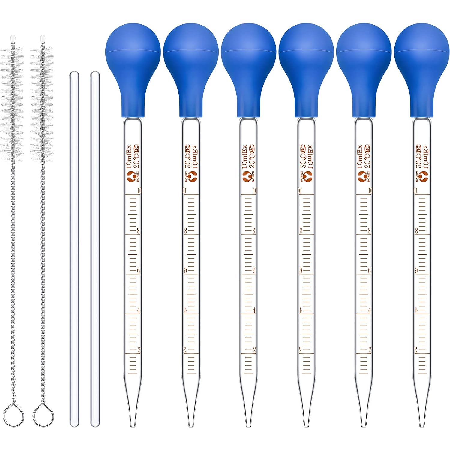 Weewooday 16 Pcs 10 ml Glass Dropper Pipette with Rubber Bulb Stir Rod Blue
