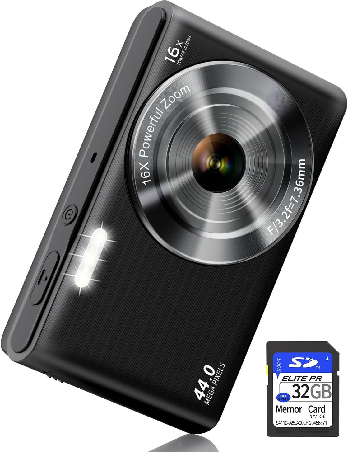 Digital Camera Cheap, UIKICON 4K 44MP Kids Camera with 32GB SD Card, 2.4 Inch Point and Shoot Camera with 16X Digital Zoom, Compact Camera for Kids Teens Boys Girls Adults Students Seniors (Black)