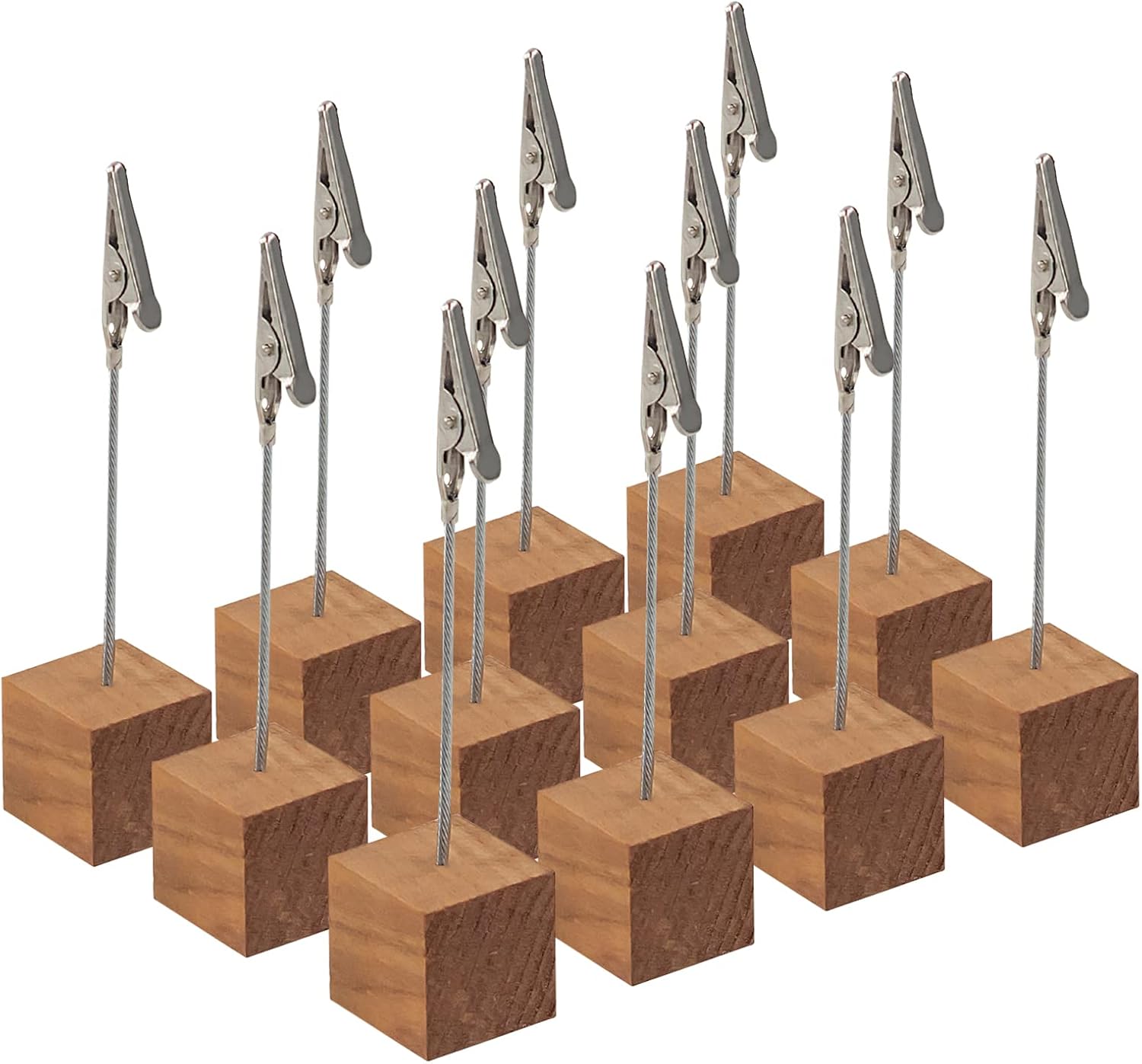 CIOUYAOS 12PCS Memo Clip Holder, Lightweight Christmas Card Holder with Alligator Clasp, Wooden Base Wedding Decorations for Pictures Card Paper Note Display Clip