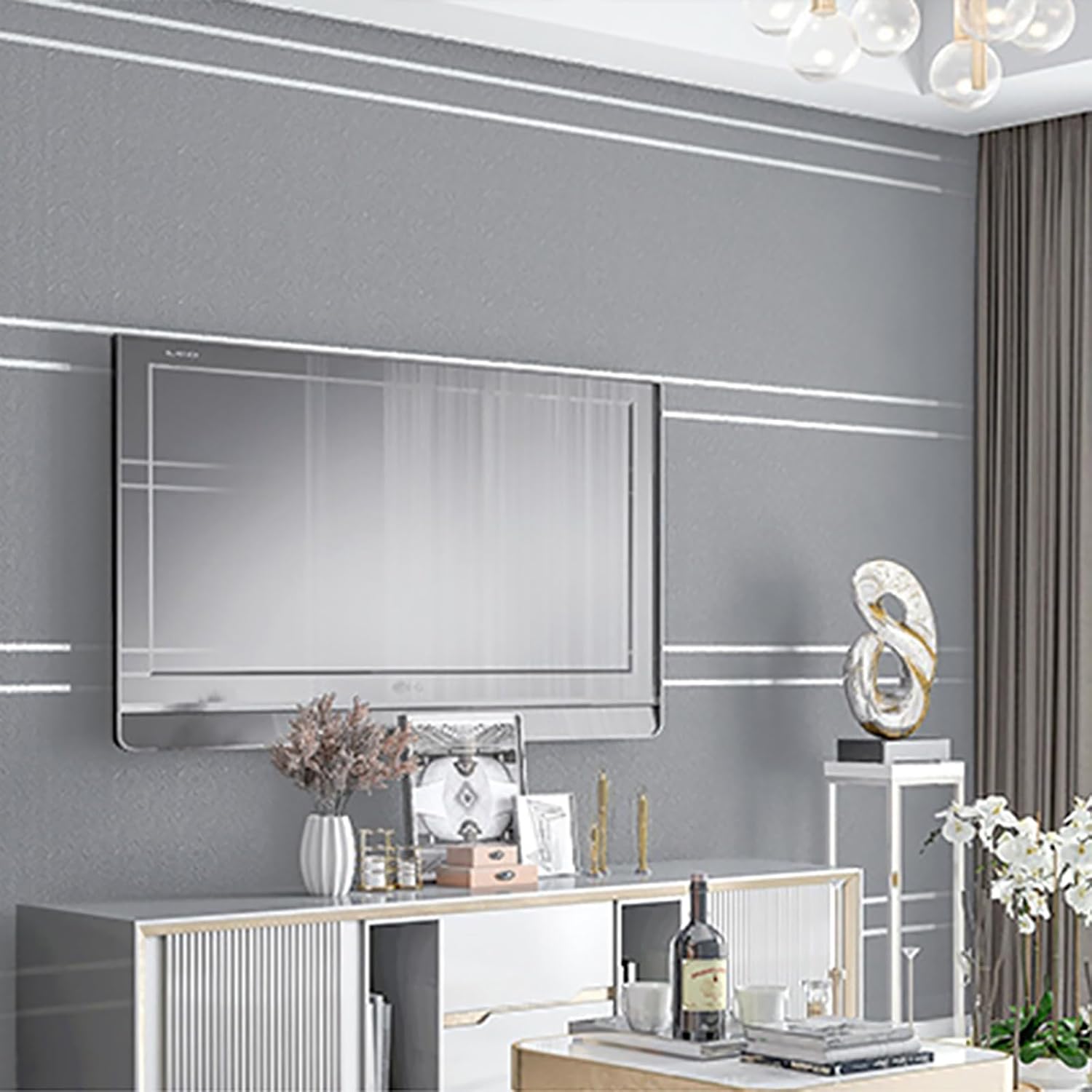 Trafagala Luxury Nordic Modern Dark Gray Horizontal and Vertical Stripes Embossed Non-Woven Wallpaper Living Room Bedroom Adults Background Hallway Lounge Kitchen Wallpaper