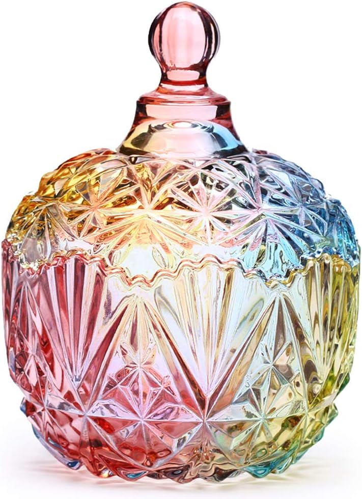 Danmu 1Pc Colorful Glass Storage Jar, Candy Jar with Lid, Cookie Jar, Jewelry Box Buffet Jar Biscuit Containers (260ml / 9oz)