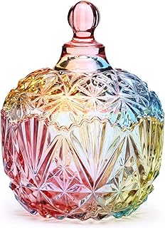 Danmu 1Pc Colorful Glass Storage Jar, Candy Jar with Lid, Cookie Jar, Jewelry Box Buffet Jar Biscuit Containers (260ml / 9oz)