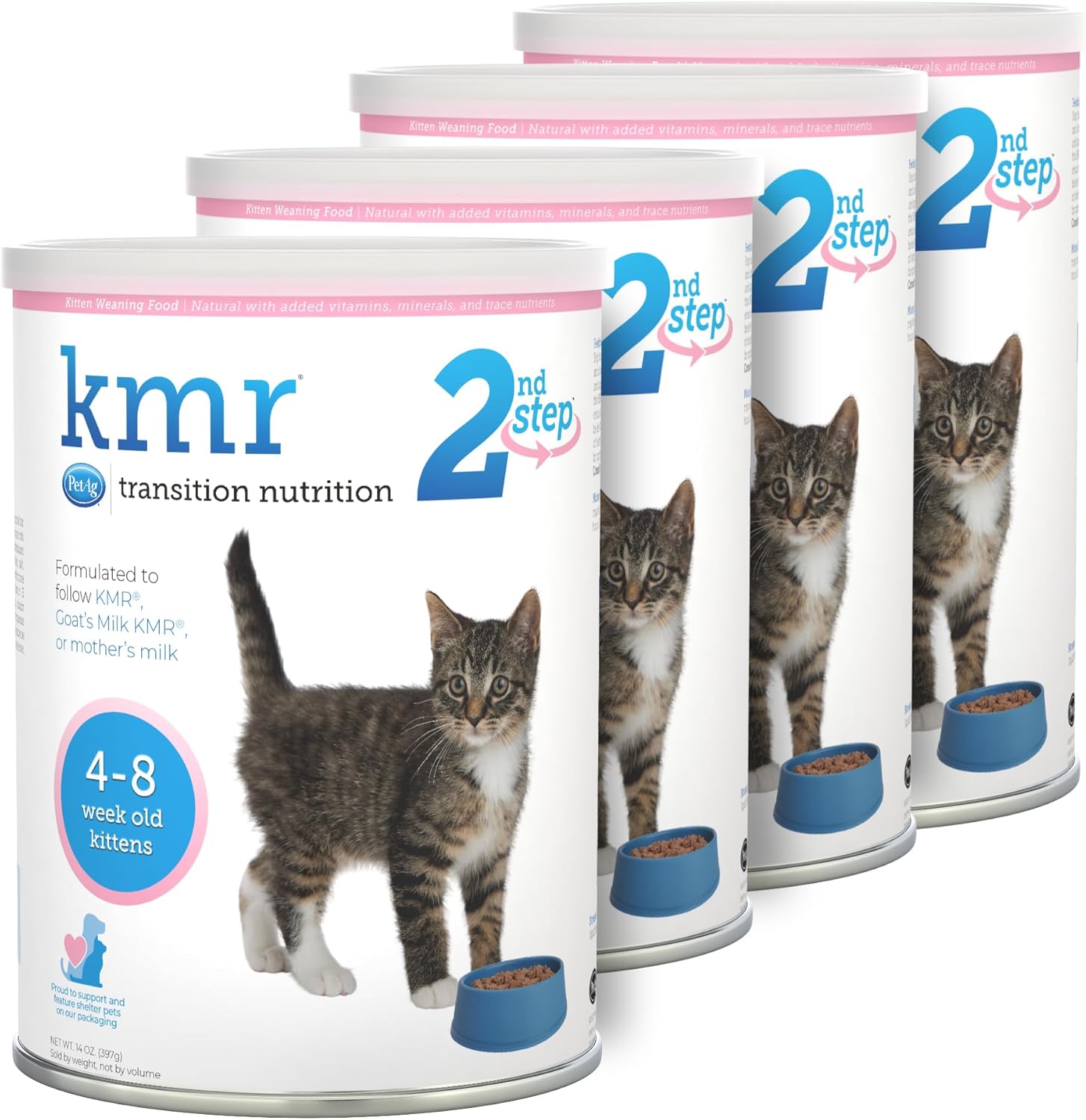 Pet-Ag KMR 2nd Step Kitten Weaning Food - 14 oz, Pack of 4 - Powdered Kitten Weaning Formula with DHA, Natural Milk Protein, Vitamins & Minerals for Kittens 4-8 Weeks Old - Easy to Digest