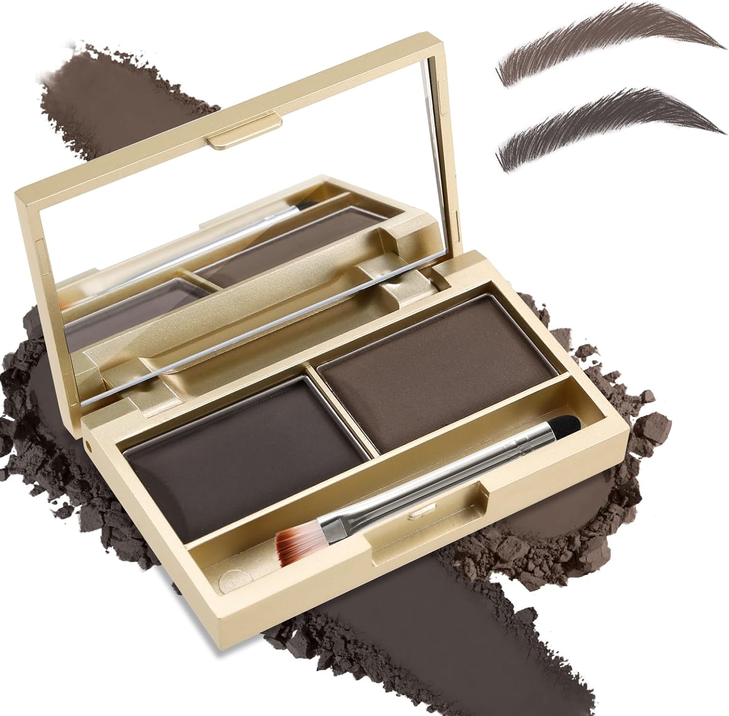 Boobeen Eyebrow Powder Kit, 2-color Waterproof Eyebrow Palette Makeup to Definer & Filler Brows, Eyebrow Color Powder Shape Natural Looking Brow - with Mirror Brush