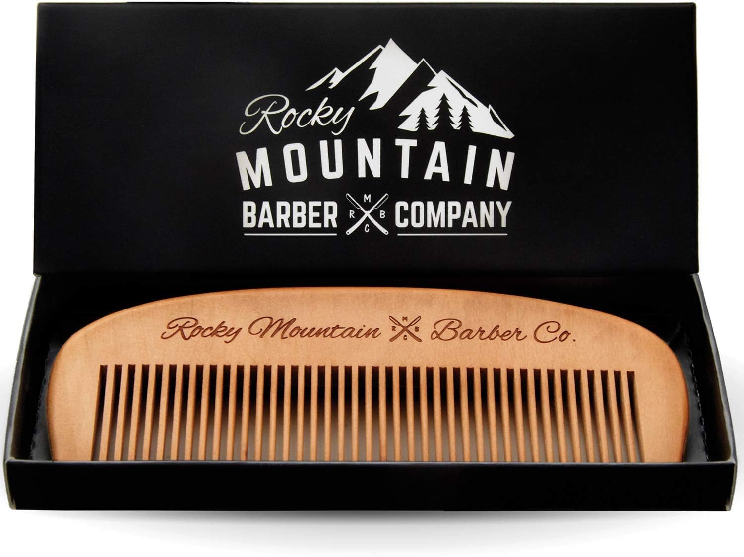Hair Comb - Wood with Anti-Static & No Snag Handmade Brush for Beard, Head Hair, Mustache in Gift Box by Rocky Mountain