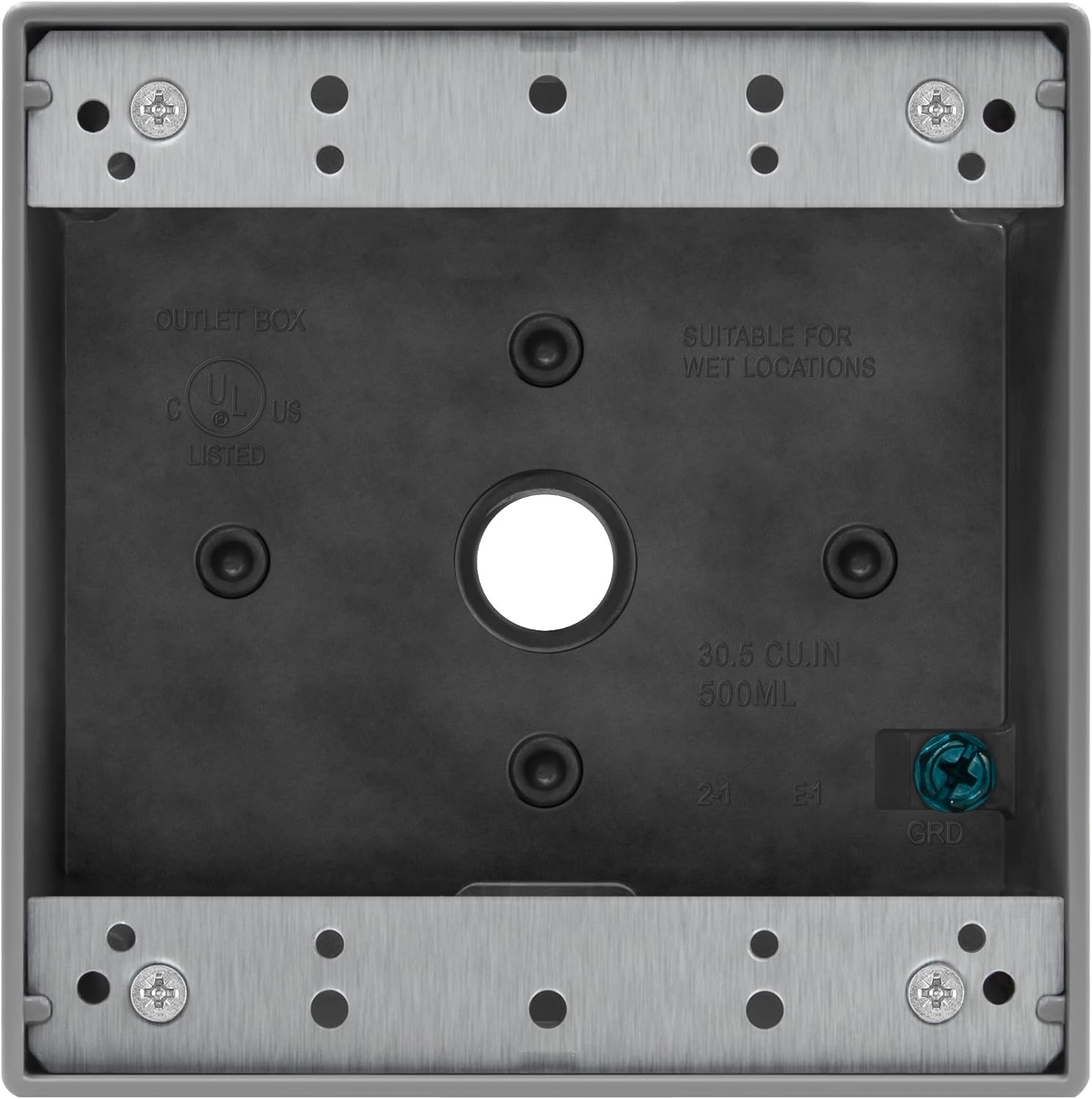 ENERLITES Weatherproof Outlet Box with Three 1/2-in Threaded Outlets, Outdoor Electrical Box, 3 Holes 0.50” Each, 2-Gang, 4.53” Height x 4.53” Length x 2.16” Depth, EN2350,Grey