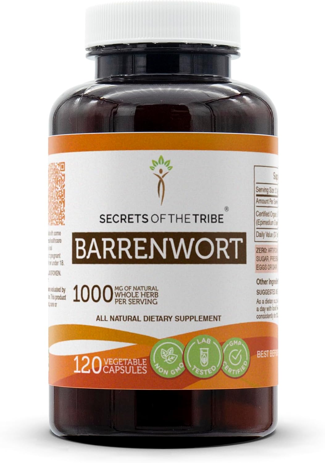 Secrets of the Tribe Barrenwort 120 Capsules, Made with Vegetable Capsules and Barrenwort (Epimedium Grandiflorum) Dried Leaf (120 Capsules)