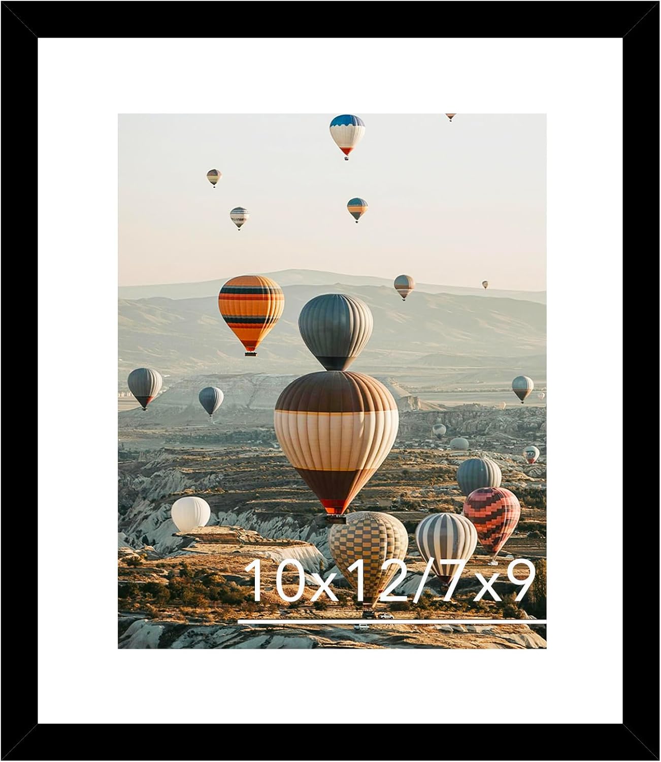 10x12 Picture Frame with Mat, Display 7x9 with Mat or 10 x 12 without Mat, Wood 10 by 12 Photo Frames for Wall Hanging or Tabletop, 1 Pack, Black