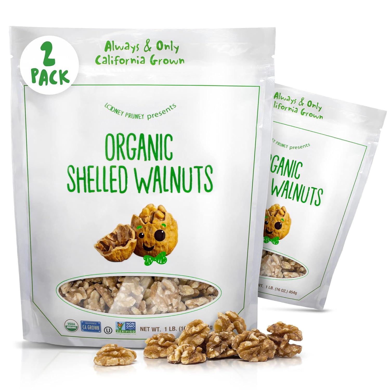 Organic Walnuts Unsalted 2 Pack (2LBS/16oz bags) Natural Shelled Walnut Halves & Pieces | Raw Organic Walnuts | Unsalted For Snacking, Baking, Topping | Non-GMO, No Preservatives