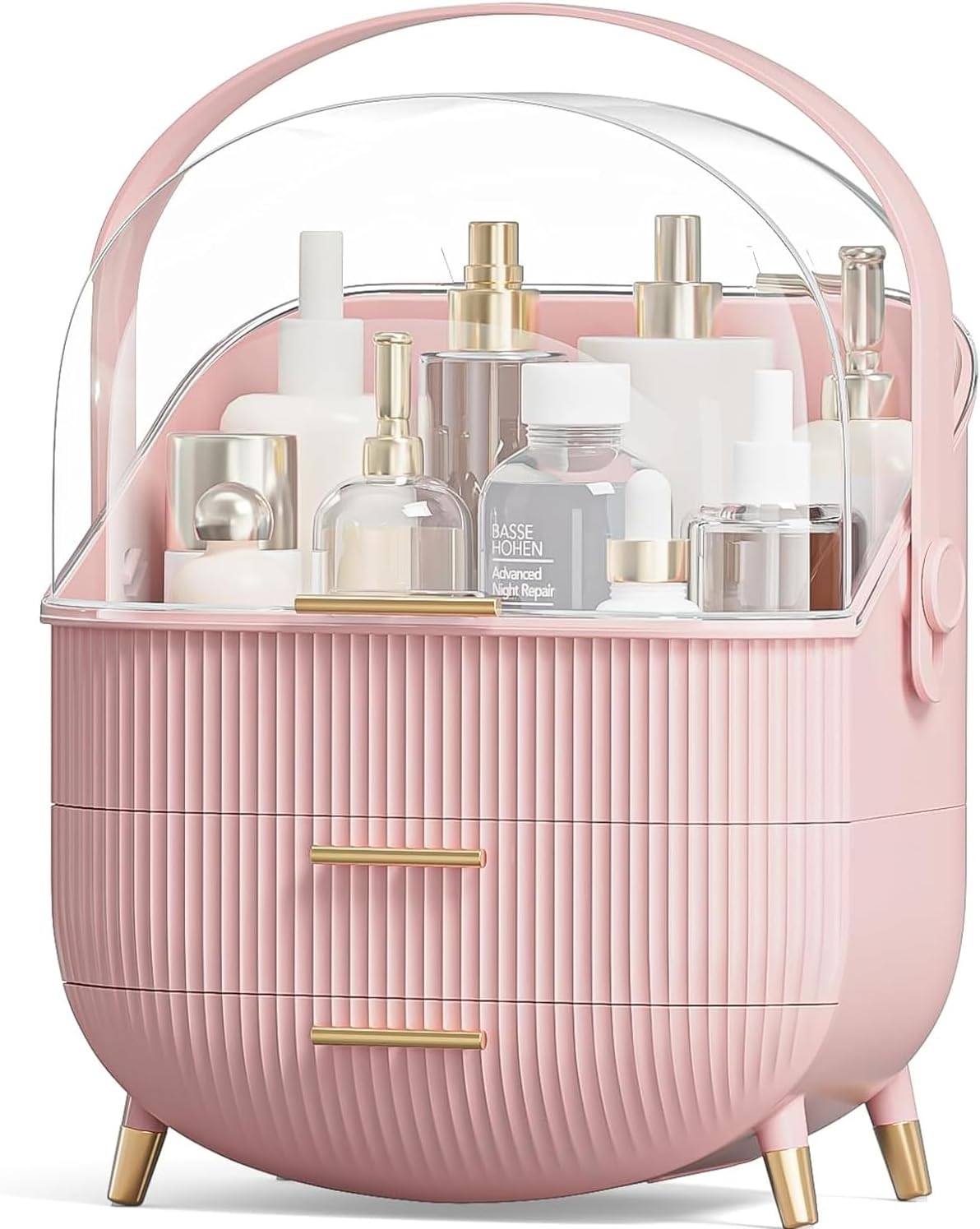 Makeup Storage Organizer with Clear Lid, Skincare Drawers Beauty Holder for Bathroom, Dressing Table, Dustproof Waterproof, Pink