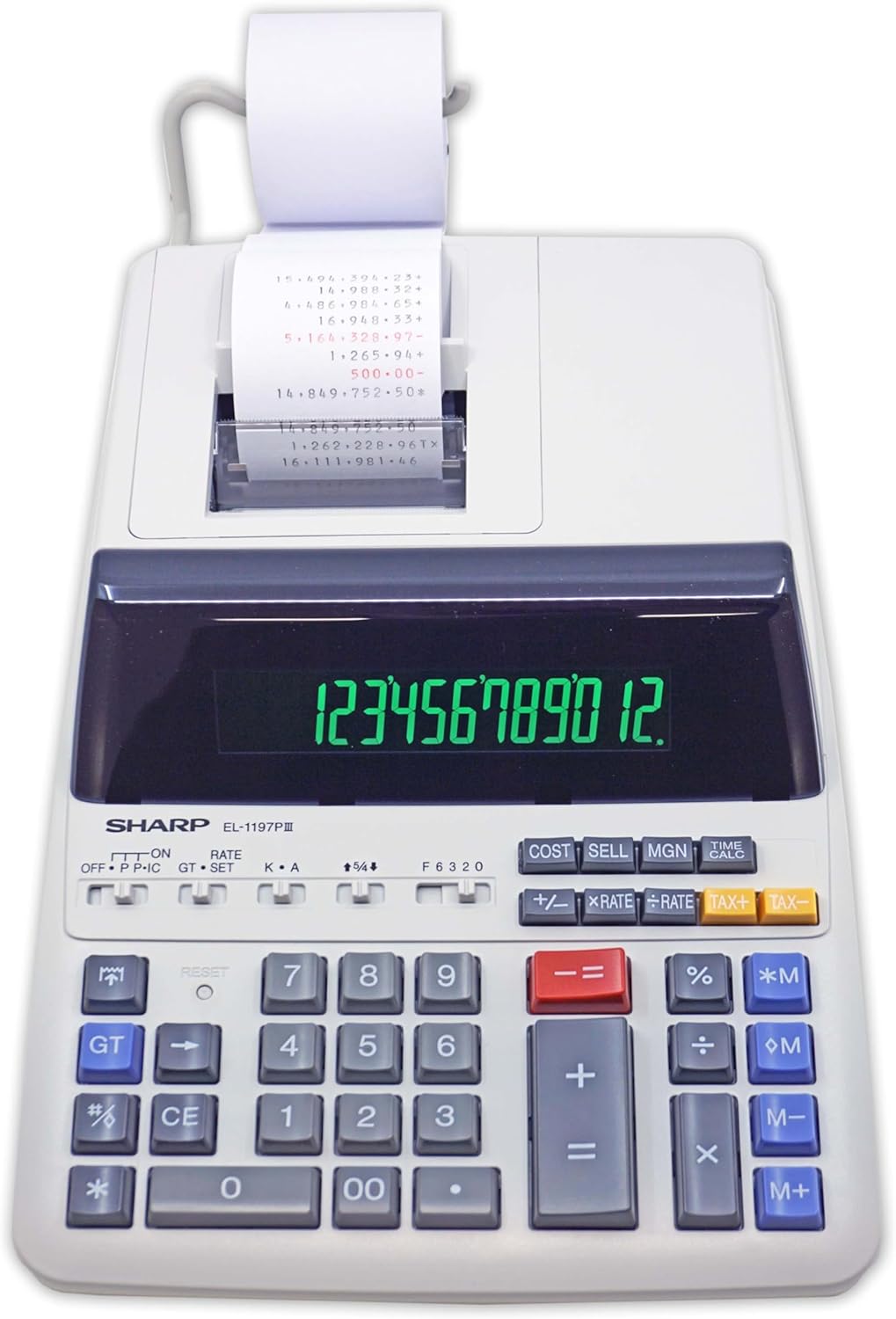 Sharp EL-1197PIII Heavy Duty Color Printing Calculator with Clock and Calendar