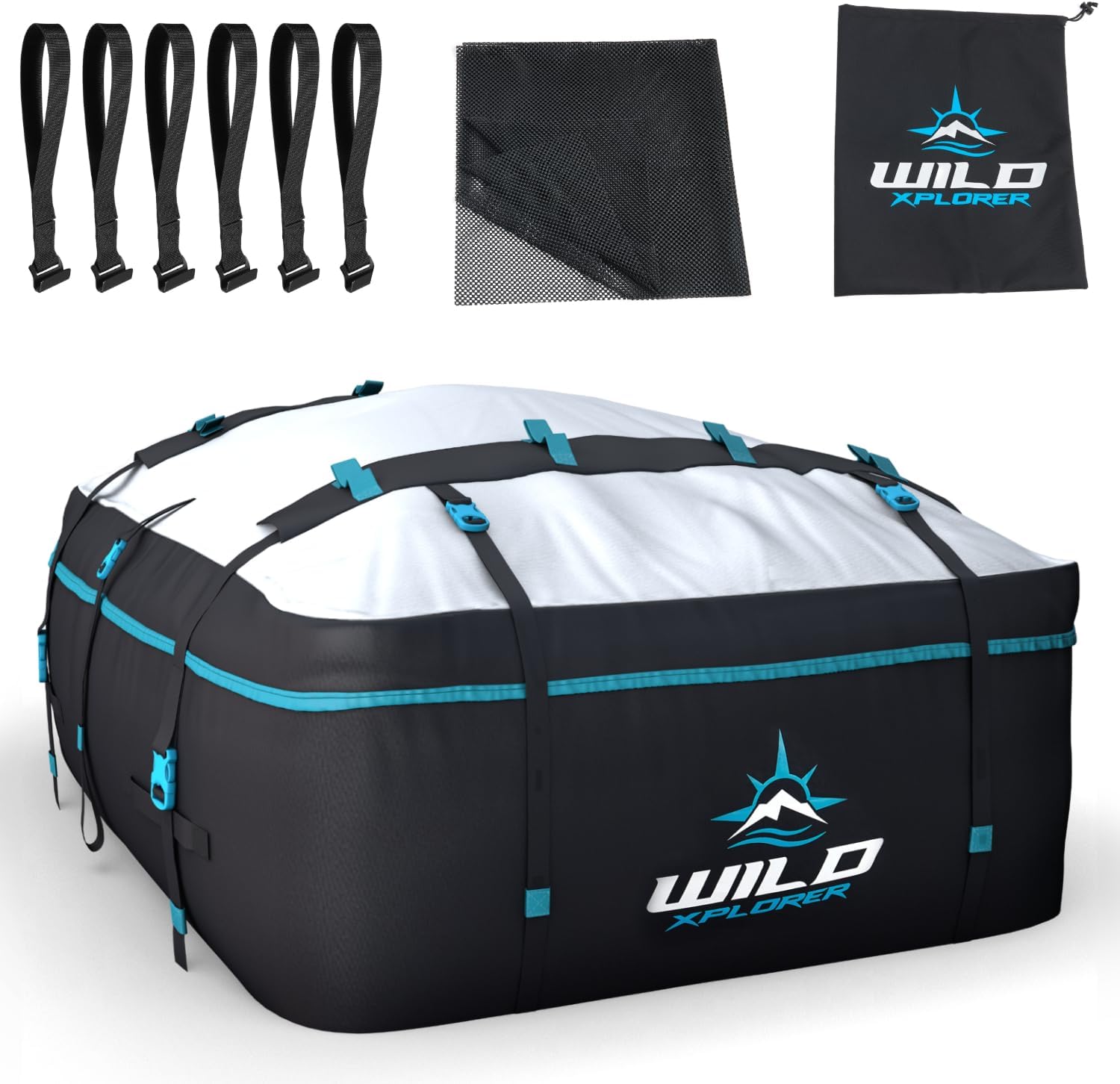 Rooftop Cargo Carrier - 15 Cubic Feet (L), Waterproof Soft Shell Car Roof Cargo Carrier, Heavy Duty Car Top Luggage Cargo Bag with Patented Door Hooks and Non-Slip Mat