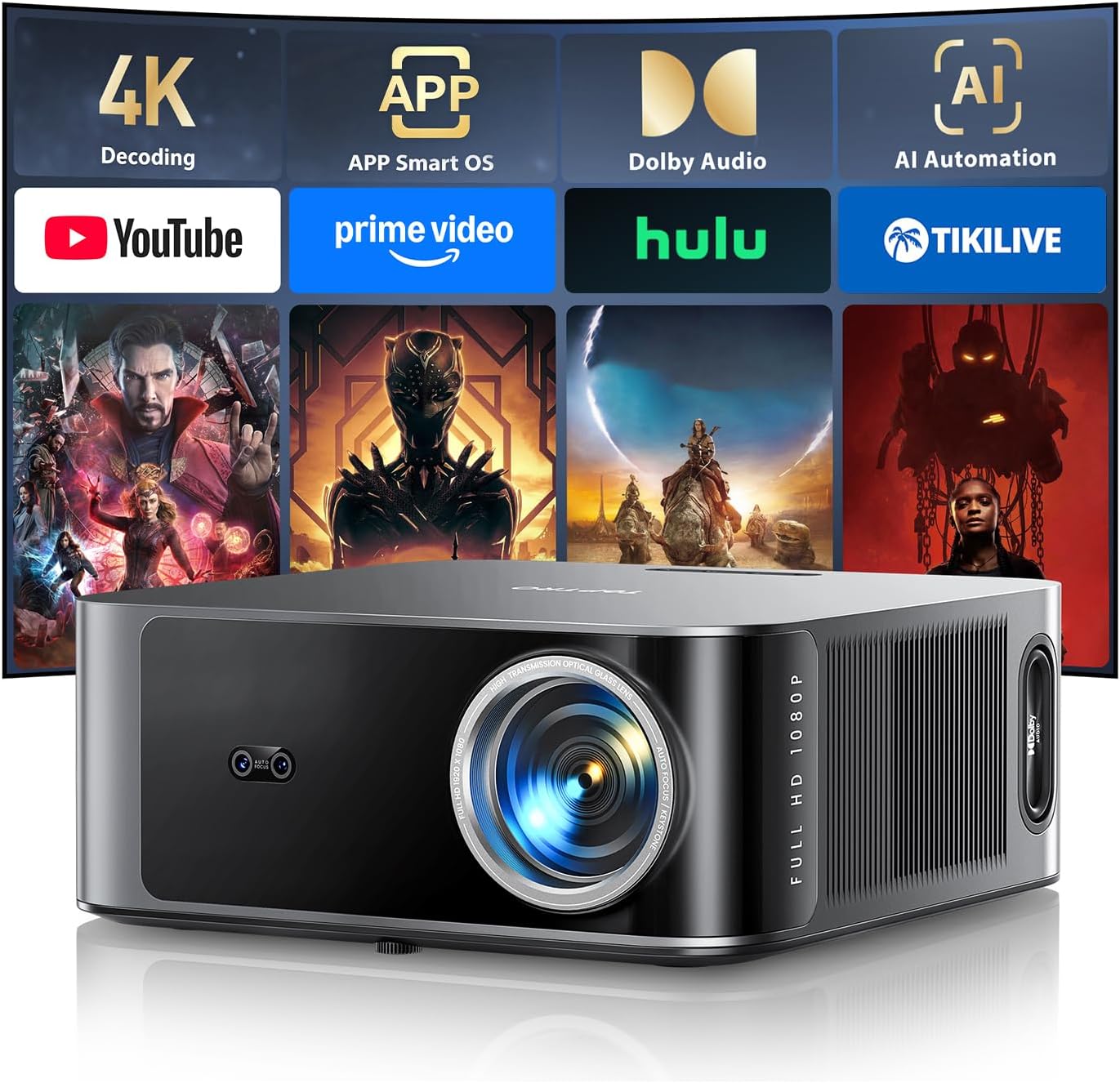 [4K Support/36W Dolby Audio/APPs]Smart-Projector-4K with WiFi6 and 2Way Bluetooth, AI Auto Focus Projector with Native 1080P, HDR10, TOPTRO X9 Outdoor Movie Proyector Compatible with Phone/TV Stick/PC