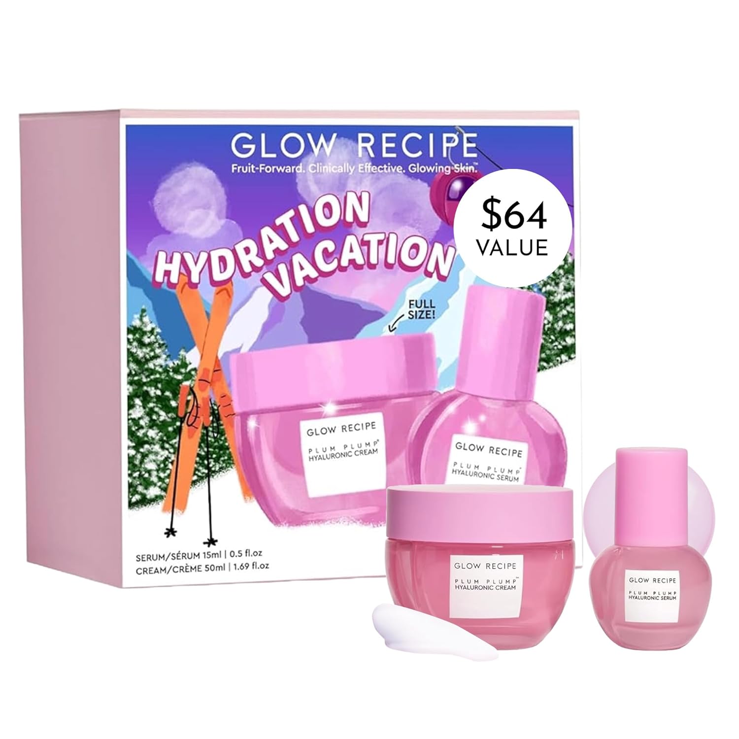 Glow Recipe Hydration Vacation Skincare Set - Plum Plump Hyaluronic Acid Moisturizer + Face Serum - Made with Antioxidant Plum & Vitamin B5 to Repair Skin Barrier and Improve Hydration (2 Count)