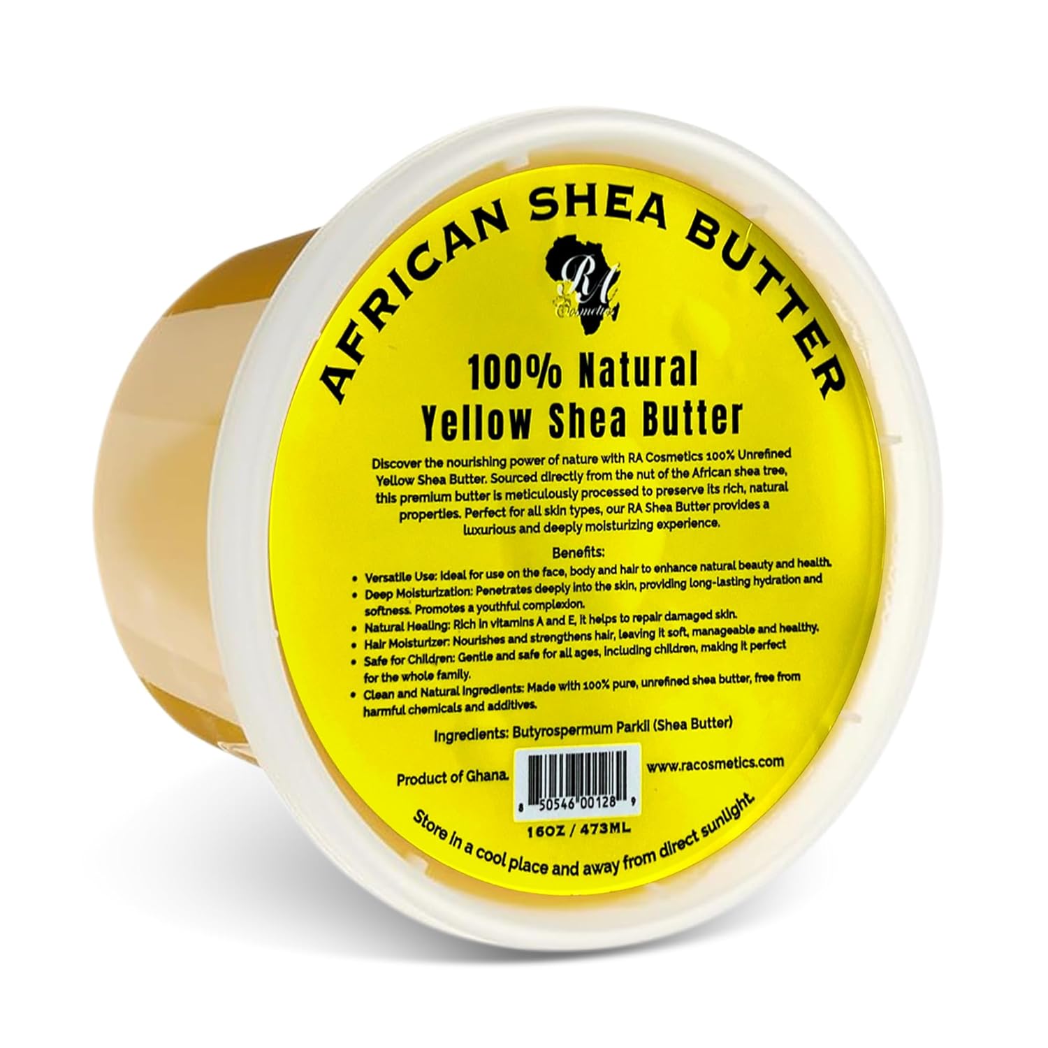RA Cosmetics 100% Pure African Shea Butter, Golden - Unrefined, Raw African Luxury Head-to-Toe Moisture Miracle for Radiant Skin and Luscious Hair - Sourced from Ghana - 16 oz Jar