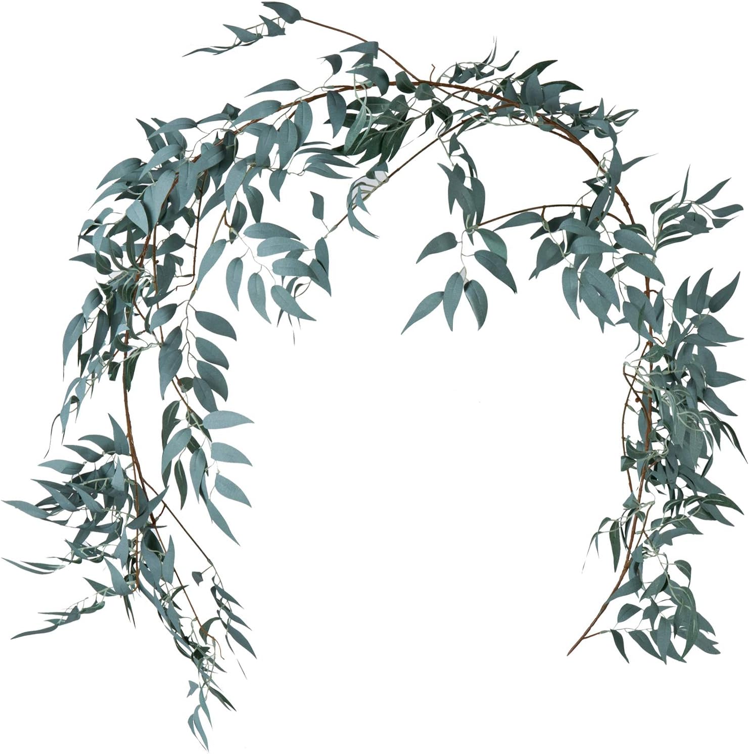 Gray Green Leaf Garland Decorations - 5.4 Feet Artificial Silk Fabric Willow Plant Leaves Vines Twigs Garland String Wedding Decor Jungle Luau Safari Party Supplies Faux Greenery Crowns Wreath