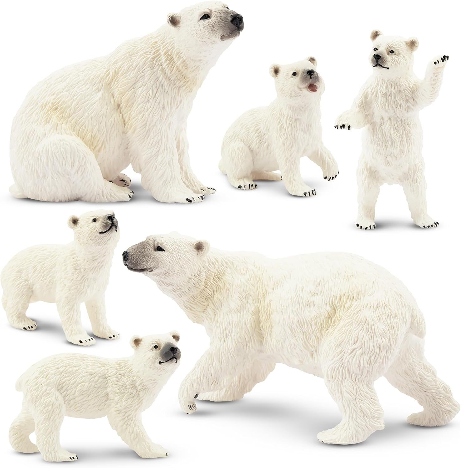 Toymany 6PCS Polar Bear Figurines Toy with Polar Bear Cub, 2-4" Realistic Plastic Arctic Animals Figures Family Set for Christmas Educational Toys Cake Toppers Birthday Gifts for Kids