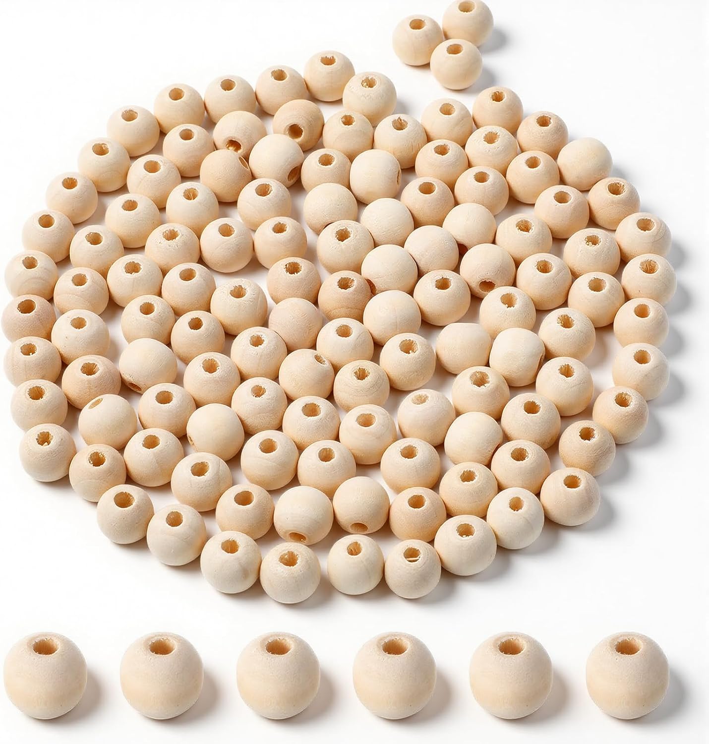 100 Pcs Wooden Beads for Crafts, 10mm Round Wood Spacer Bead, Unfinished Loose Wooden Beads with Hole for Jewelry Craft Making, Beading Supplies