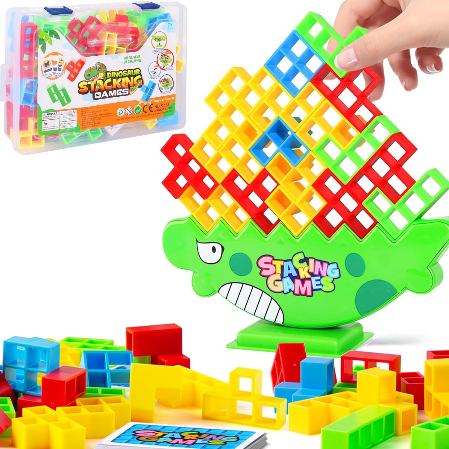 48 Pcs Tetra Tower Game, Balance Stacking Blocks Board Games for Kids & Adults, 2 Players Team Building Games Toy for Party Family Game Travel
