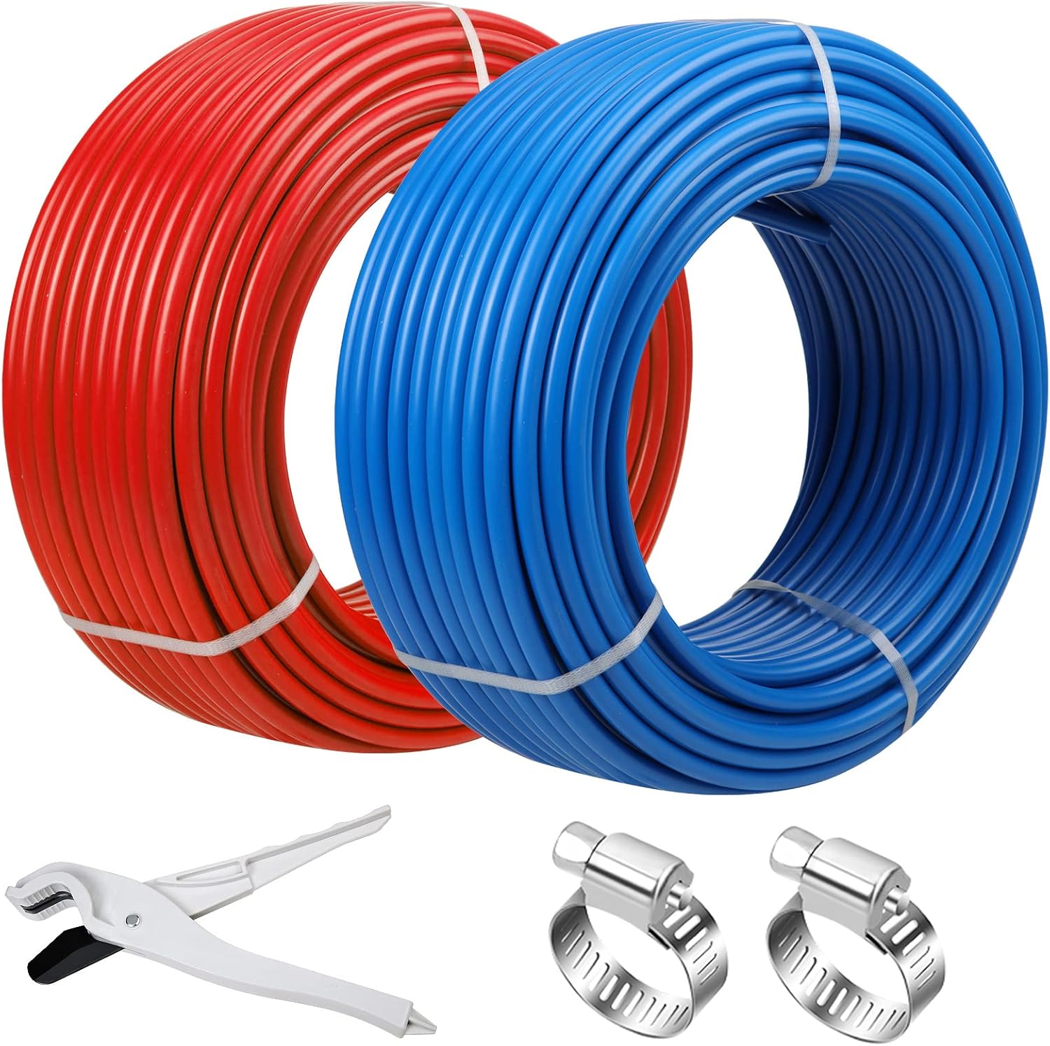 PEX Pipe 1/2 Inch 100ft 2 Rolls PEX Tubing EVOH Pex-B Pipe Non Oxygen Barrier Durable Leakage-Proof Flexible for Residential Water Lines in Homes pex Radiant Heat Tubing(Red+Blue)