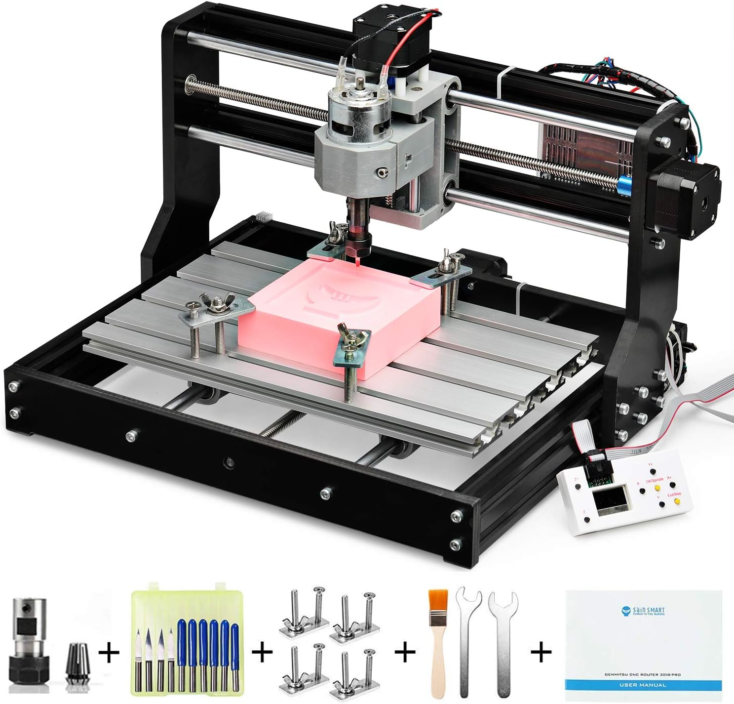 CNC 3018-PRO Router Kit GRBL Control 3 Axis Plastic Acrylic PCB PVC Wood Carving Milling Engraving Machine with Offline Controller, XYZ Working Area 300 x 180 x 45mm