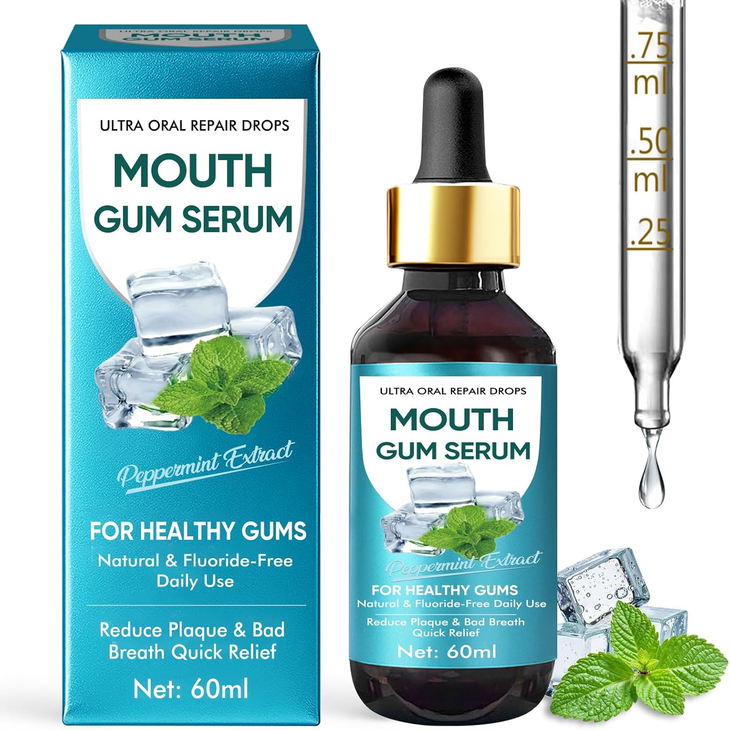 Nutravita Gum Restore Drops - Gum Repair for Receding Gums Treatment for Dry Mouth, Stain Removal & Bad Breath Treatment for Adults, Instant Fresh Breath,60ML