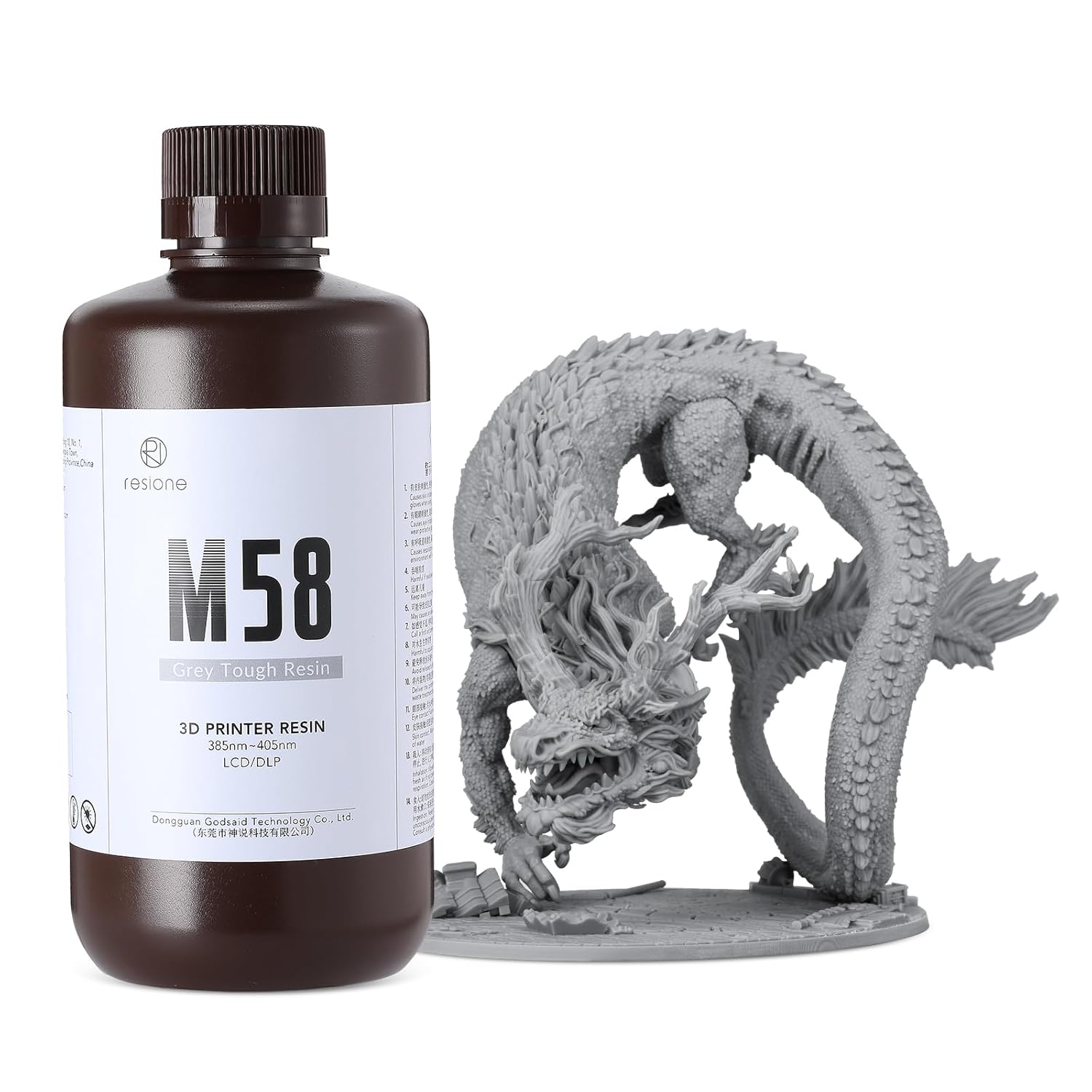 RESIONE Tough 3D Printer Resin, Not Brittle ABS Like Tough & Rigid 3D Printing Liquid for LCD DLP MSLA 3D Printer UV 405nm (M58 Grey 1KG)