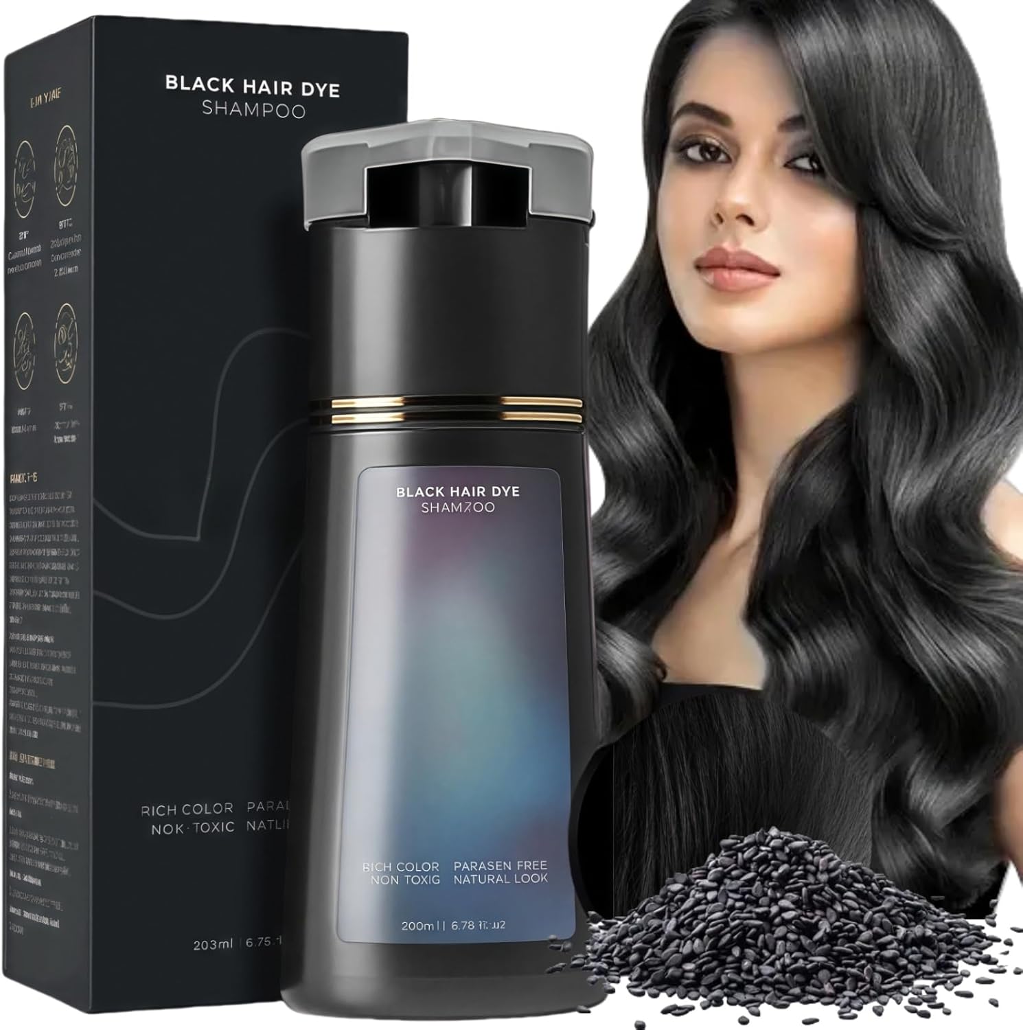 Hair Dye Shampoo,Hair Colour Sha-mpoo Care,Instant Dye Sh-ampoo,H-air D-ye Sham-poo,Natural Plant Ha-ir Dy-e Sha-mpoo,3 In 1 H-air Dy-e Permanent,Colour Sham-poo to Cover Grey Ha-ir,Black